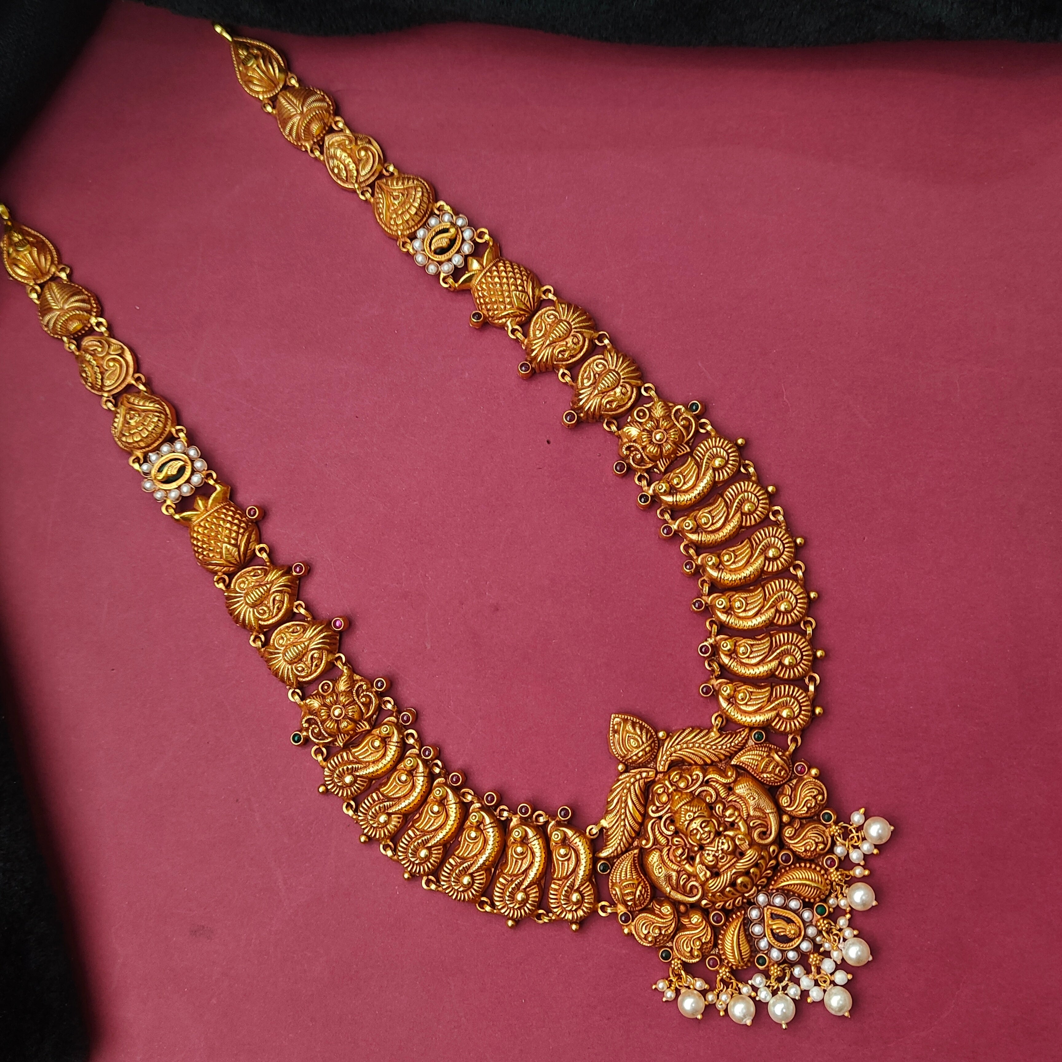 925 Silver Gold Plated Nakshi Lakshmi Haram-0570