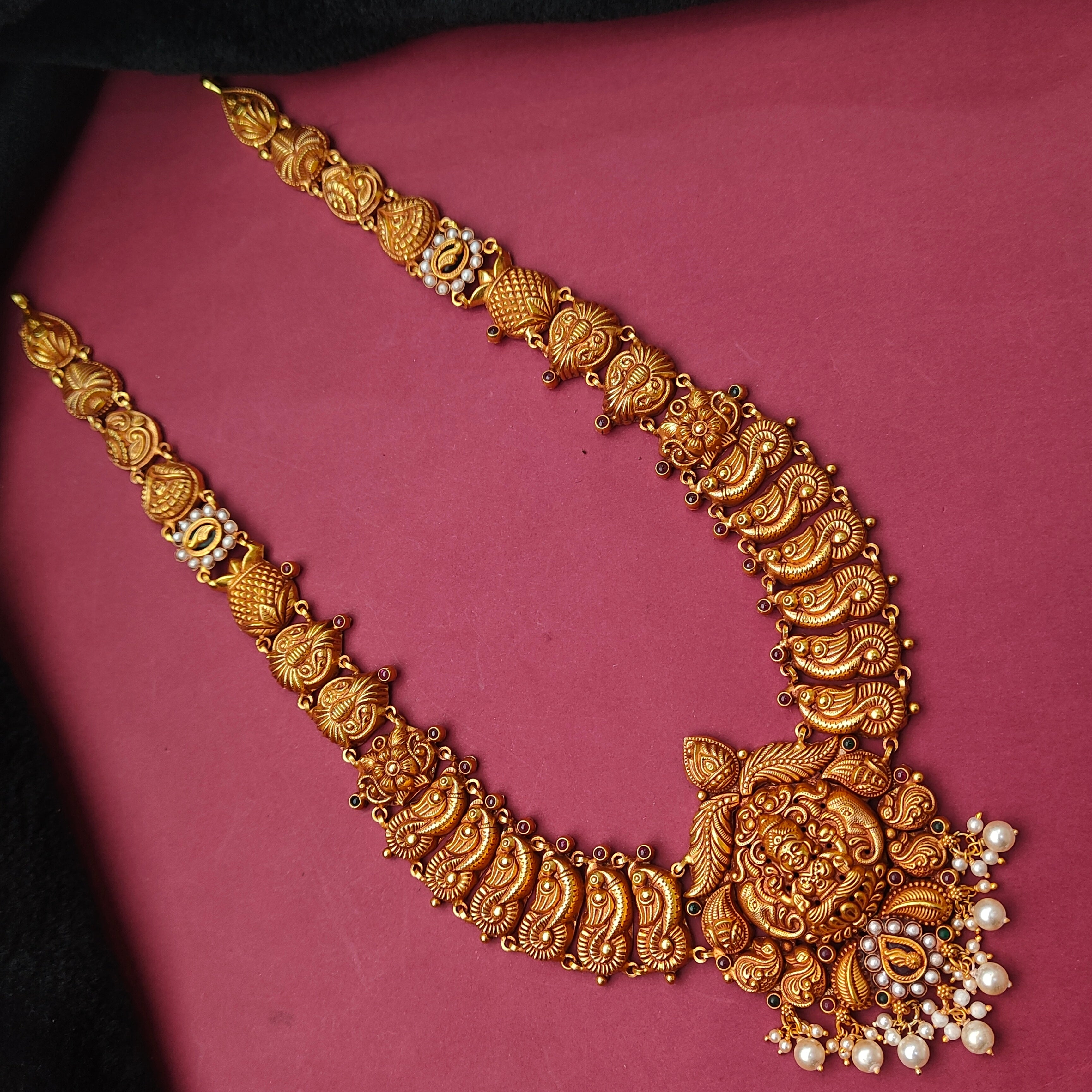 925 Silver Gold Plated Nakshi Lakshmi Haram-0570