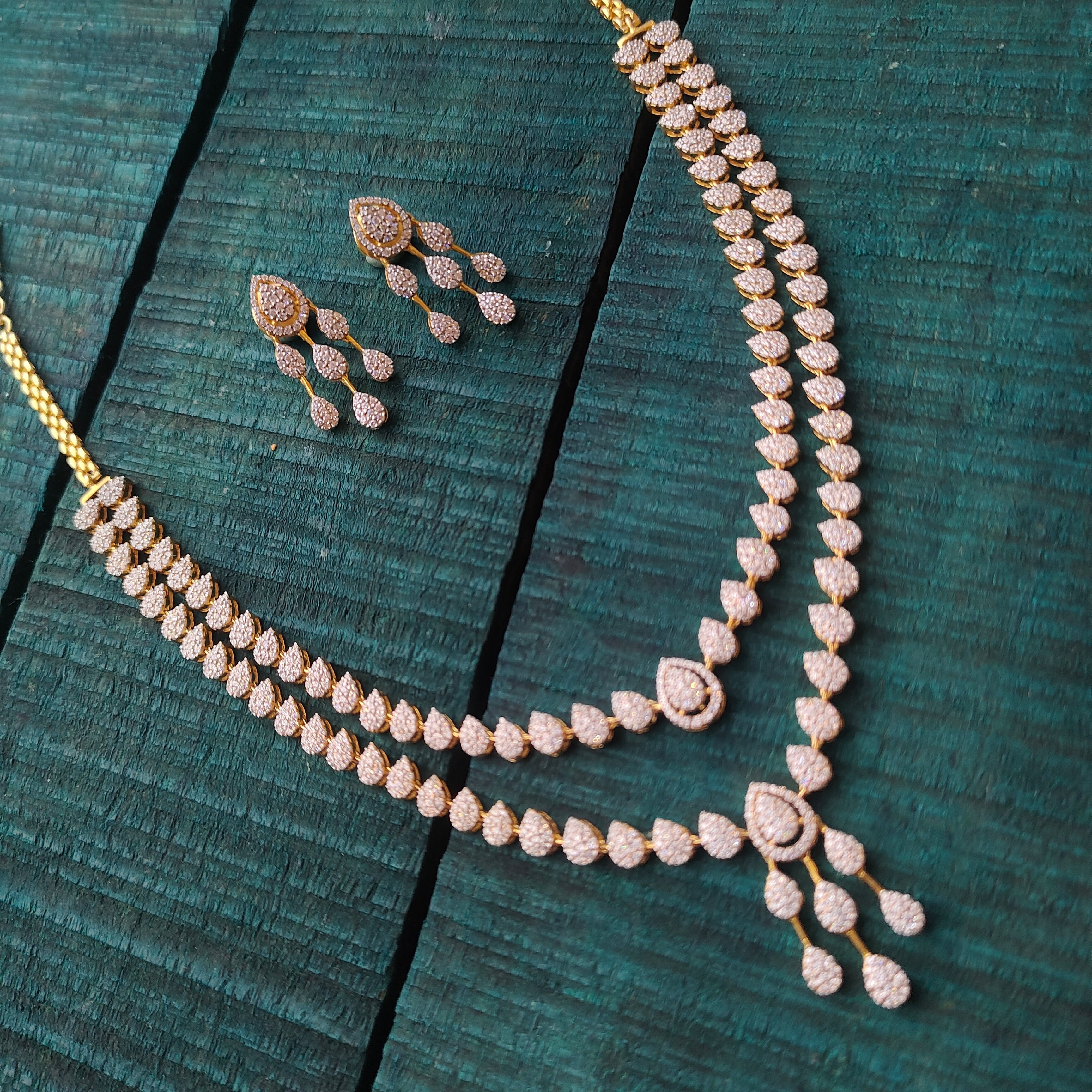 2 layer Theia Necklace with earring - 0075 - BCOS Its Silver