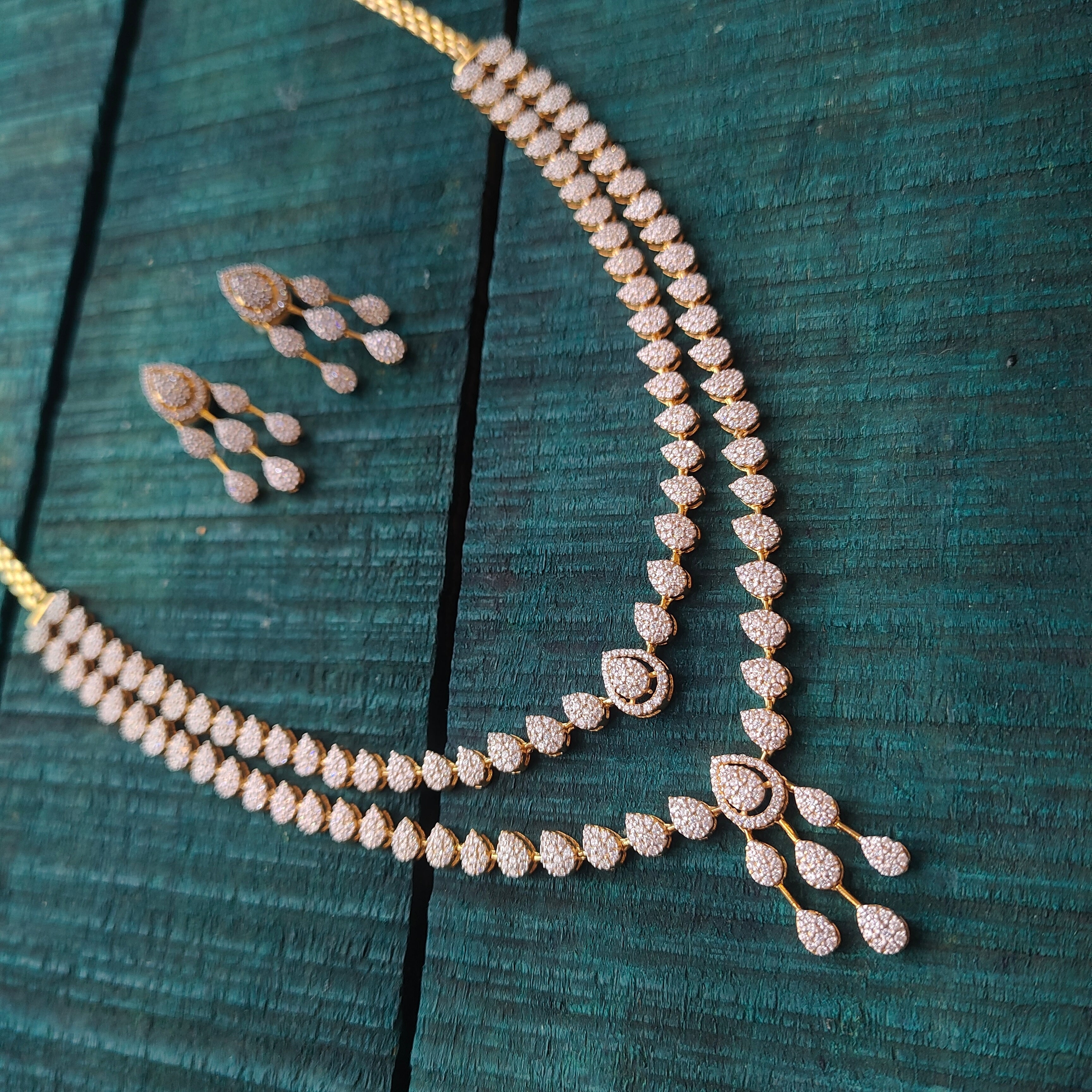 2 layer Theia Necklace with earring - 0075 - BCOS Its Silver