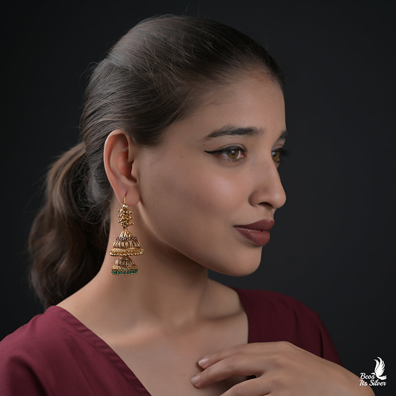 925 Silver Gold Plated 2 Layer Jhumka -0492