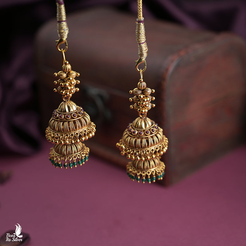 925 Silver Gold Plated 2 Layer Jhumka -0492