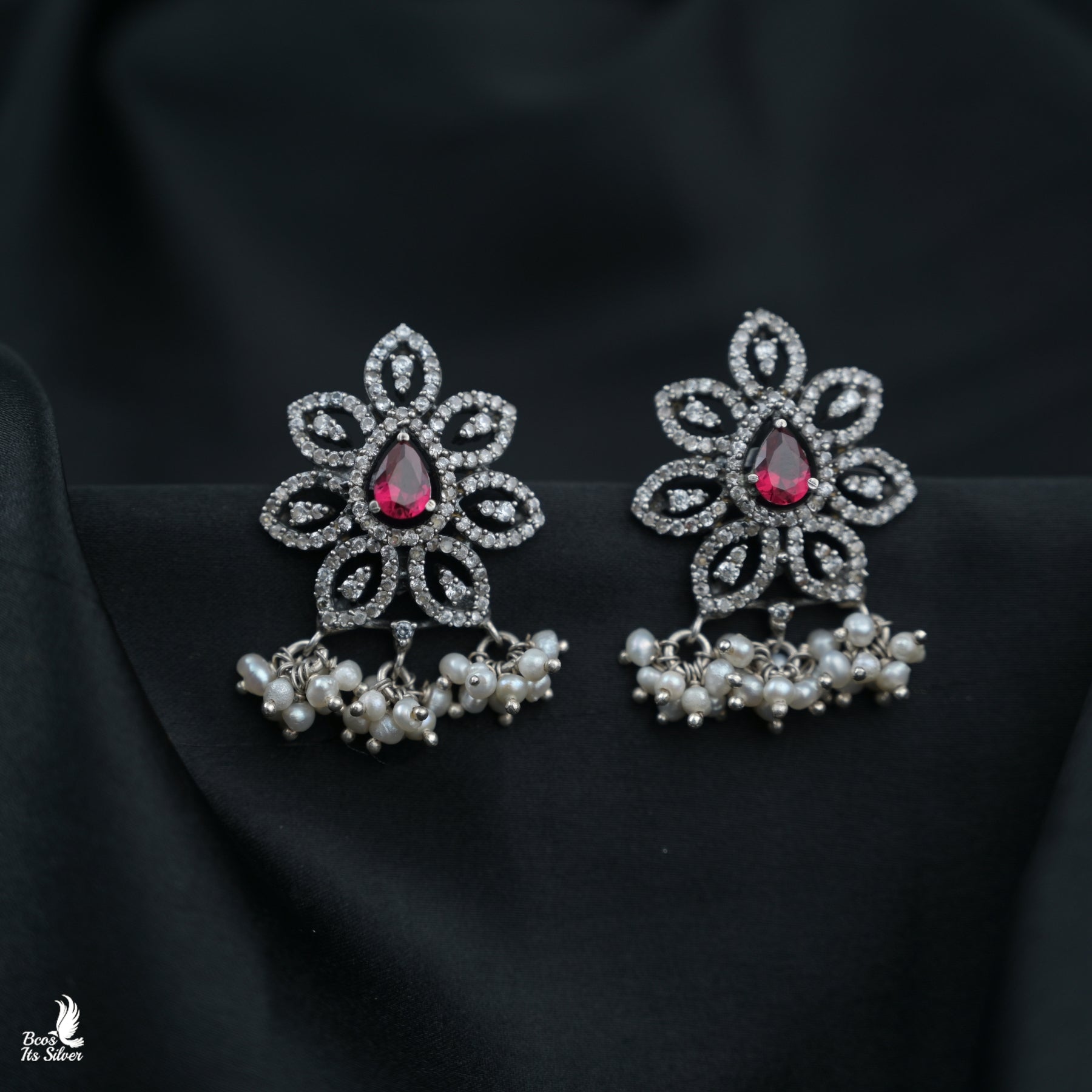 Pure 925 Silver Oxidized Chandbali -1191