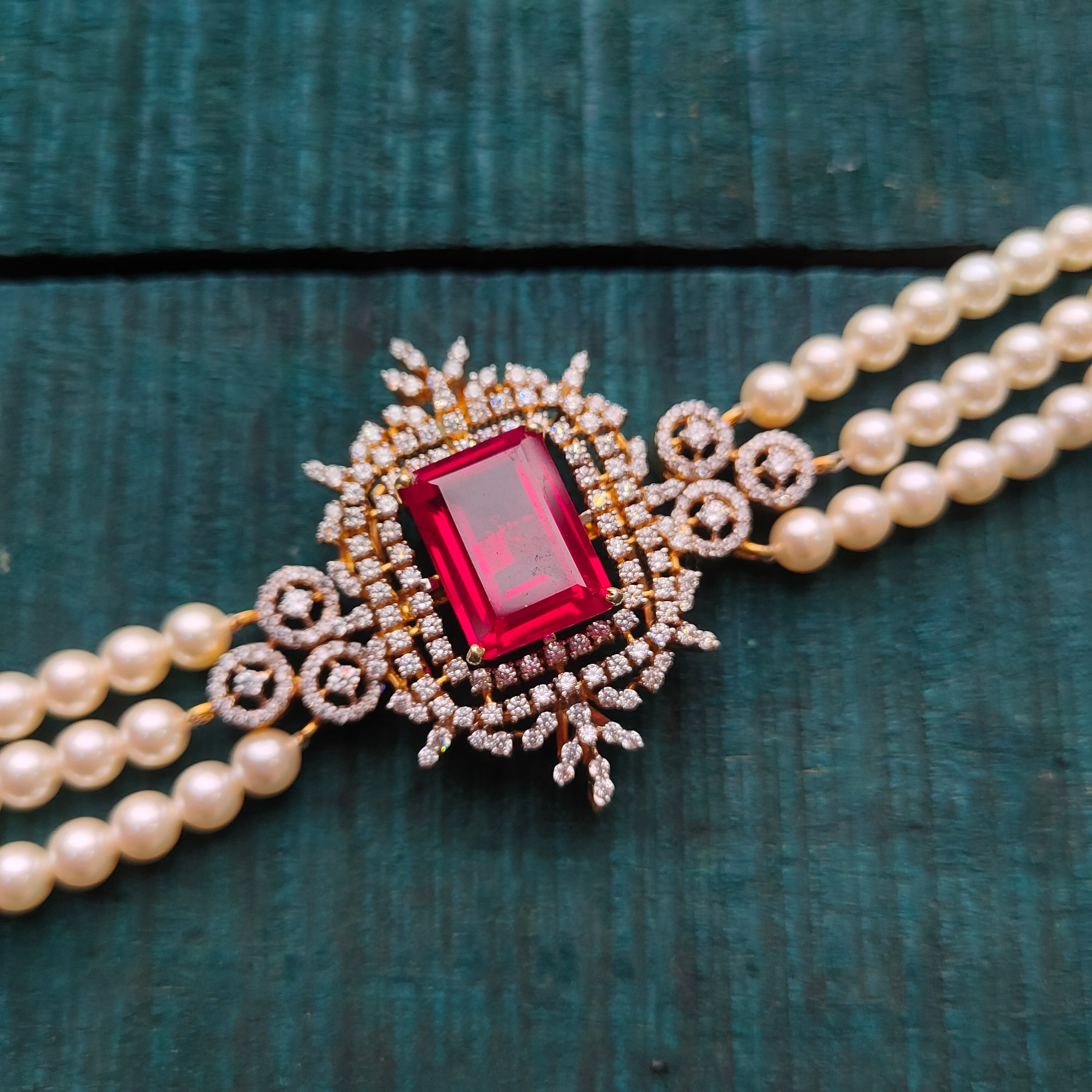 925 Silver Diamond Look Pearl choker - 0074 - BCOS Its Silver