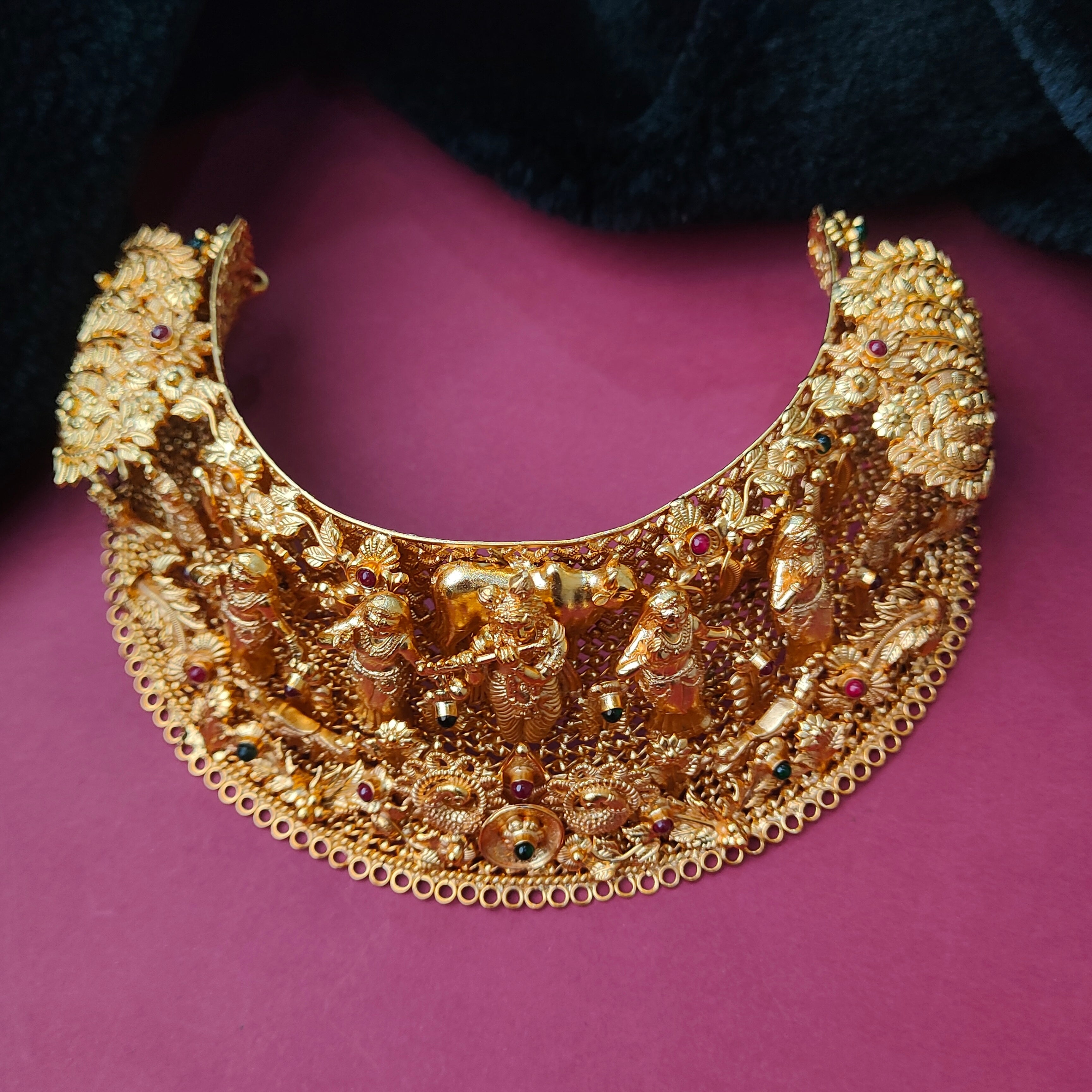 925 Silver Gold Plated Brundavan Choker - 0191 - BCOS Its Silver