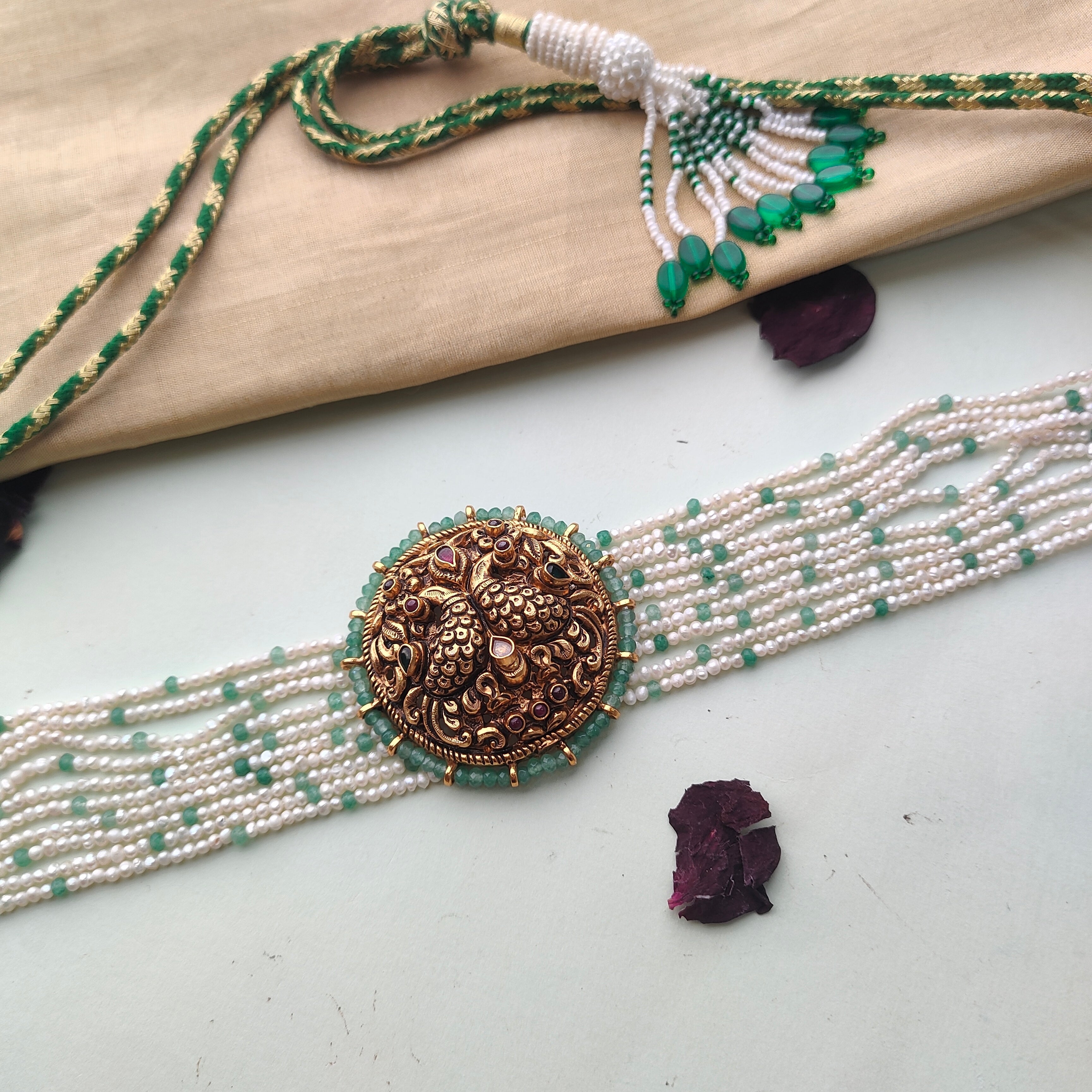 925 Silver Gold Plated Nakshi beads Choker - 0072 - BCOS Its Silver