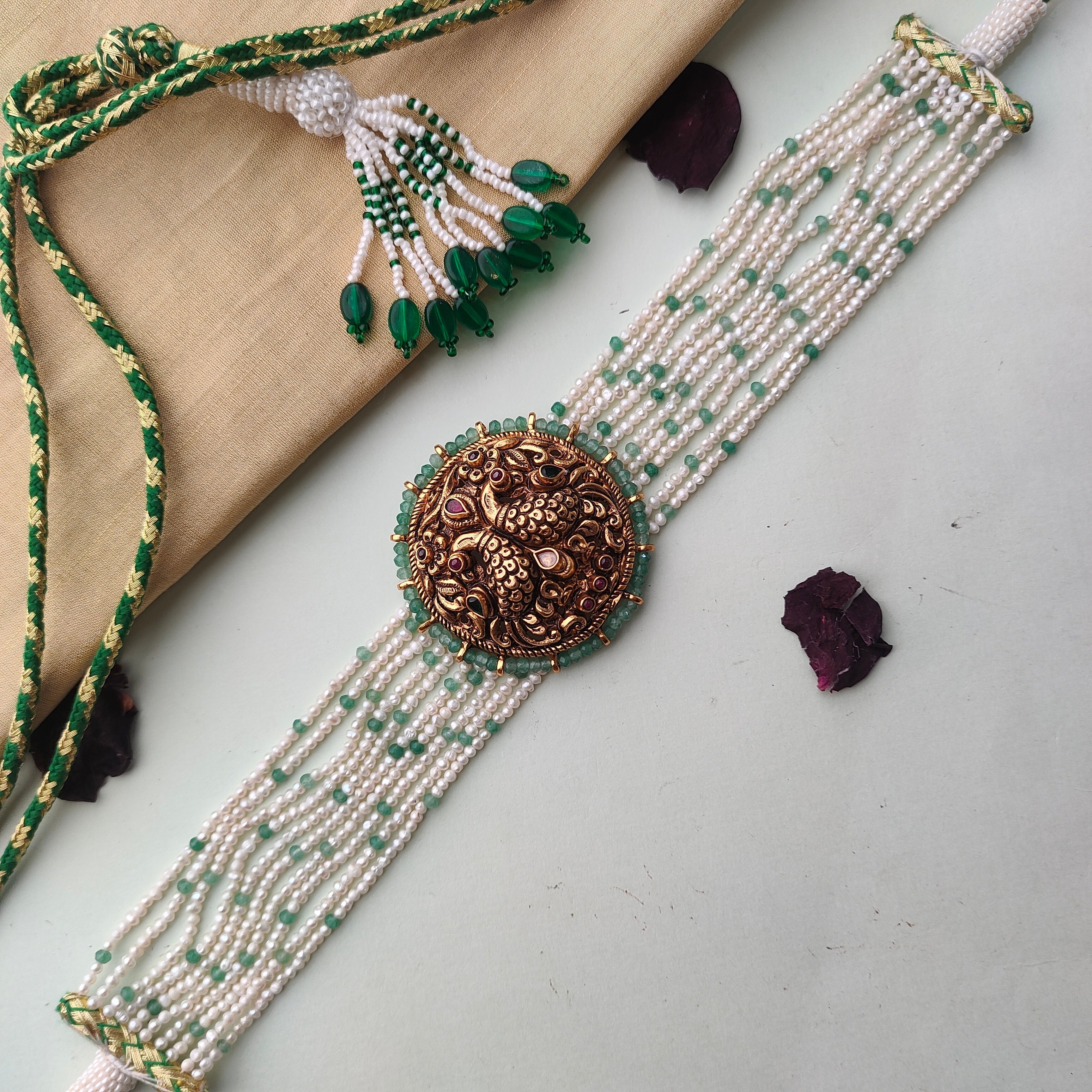 925 Silver Gold Plated Nakshi beads Choker - 0072 - BCOS Its Silver