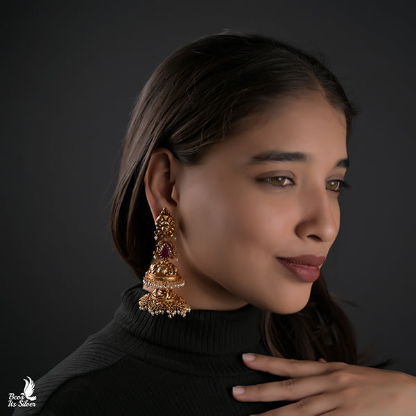 925 Silver Gold Plated 2 layer Jhumka - 0336
