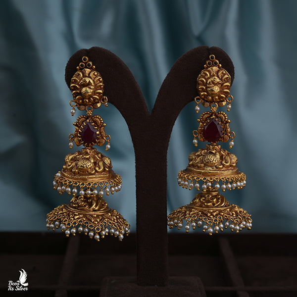 925 Silver Gold Plated 2 layer Jhumka - 0336