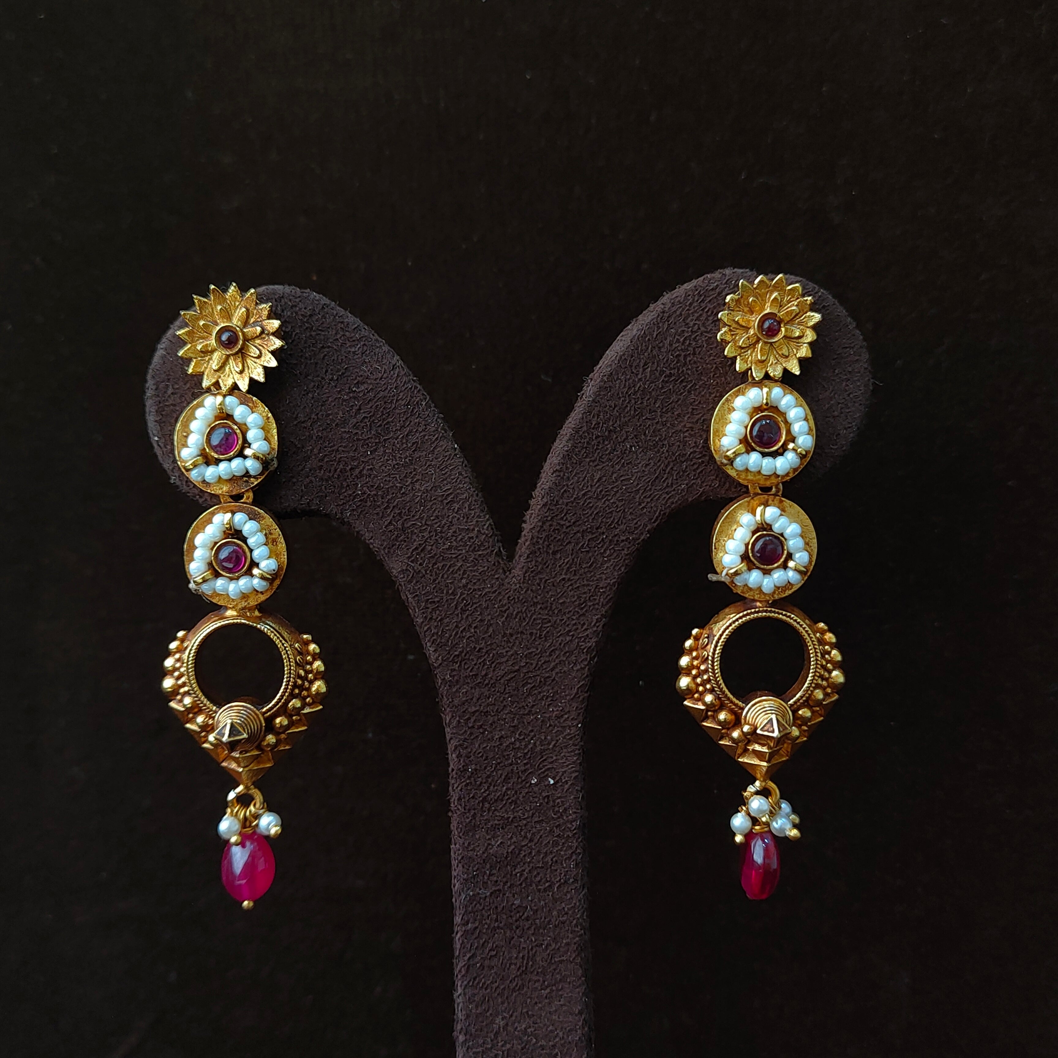 925 Silver Gold Plated Traditional Earring-1384