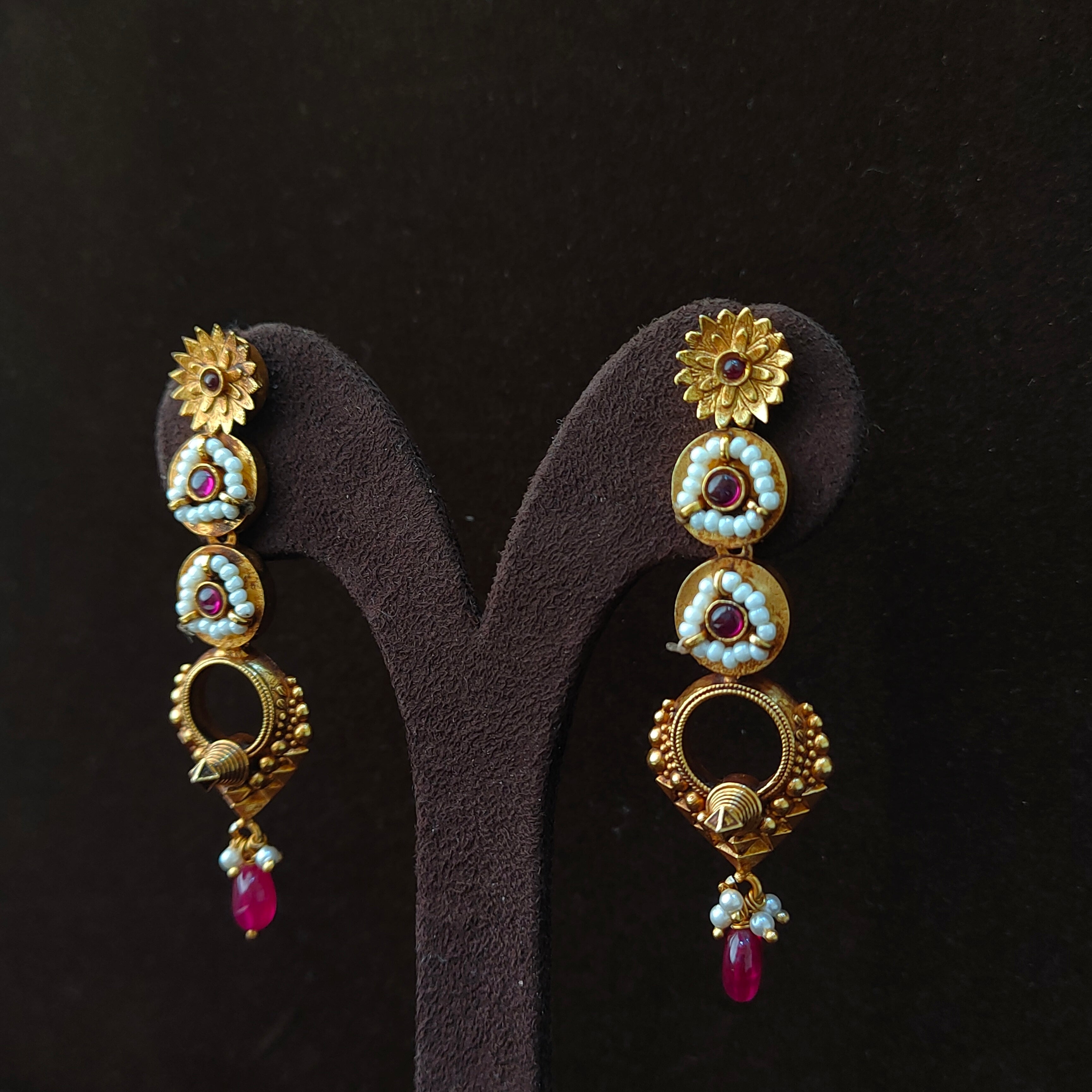 925 Silver Gold Plated Traditional Earring-1384