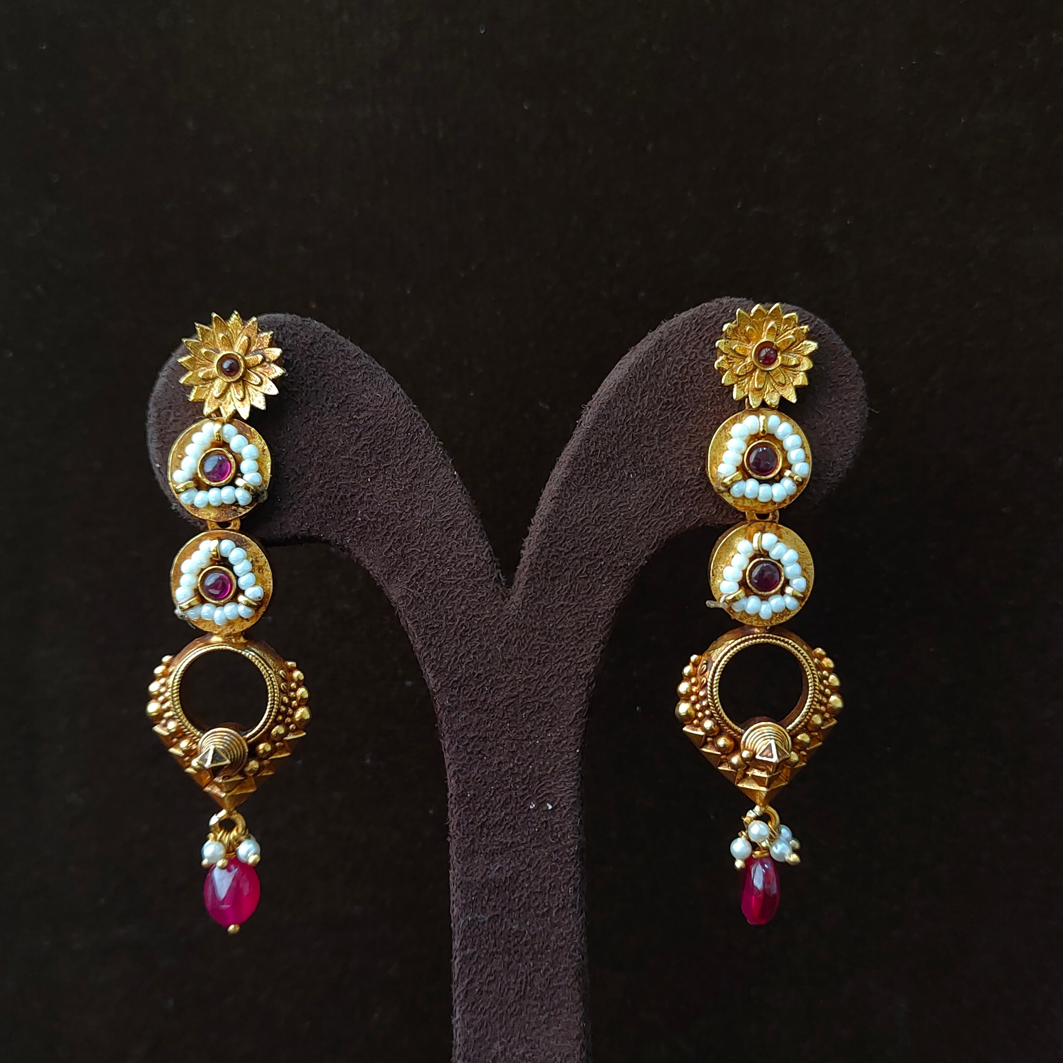 925 Silver Gold Plated Traditional Earring-1384
