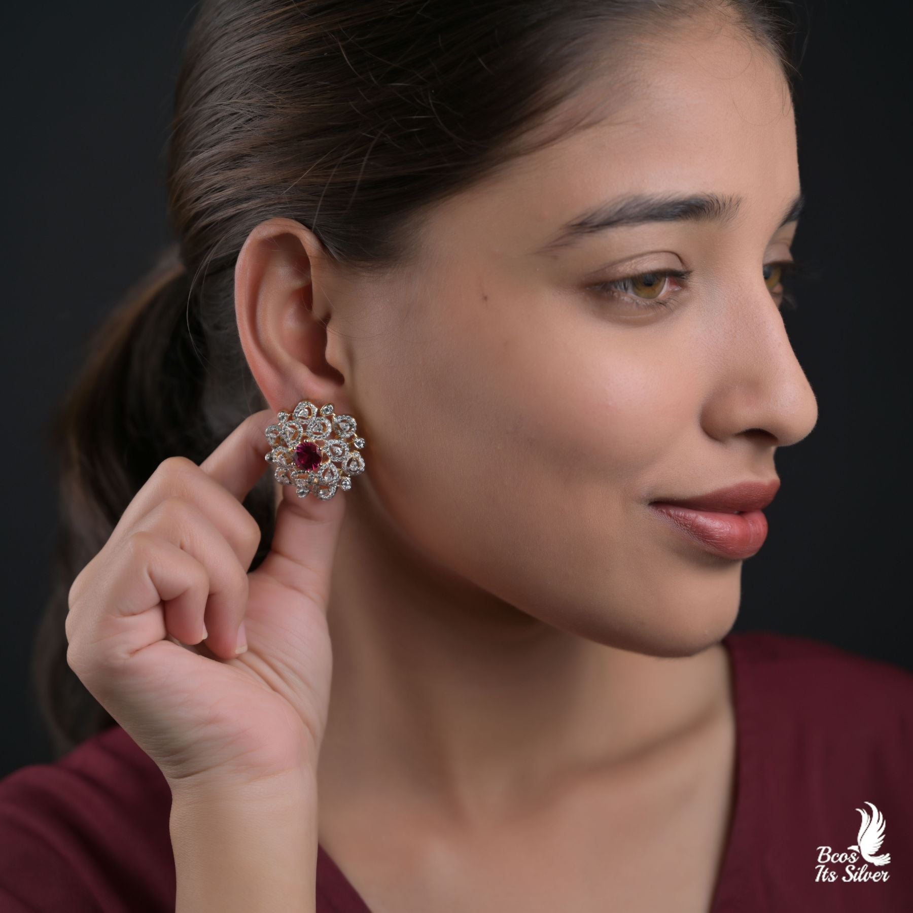 925 Silver Gold Plated Earstud- 8293