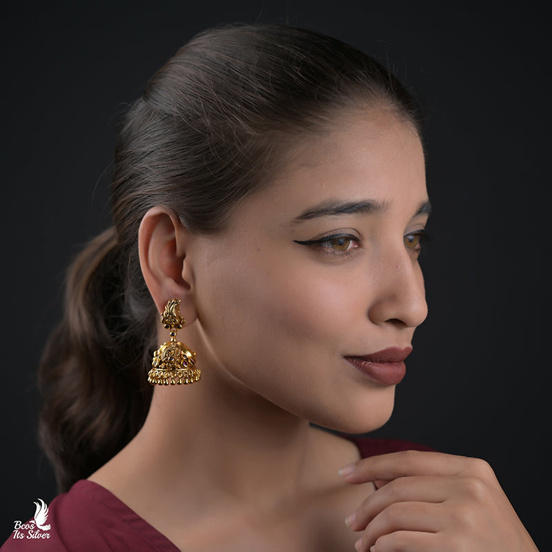 925 Silver Gold Plated Jhumka - 0493