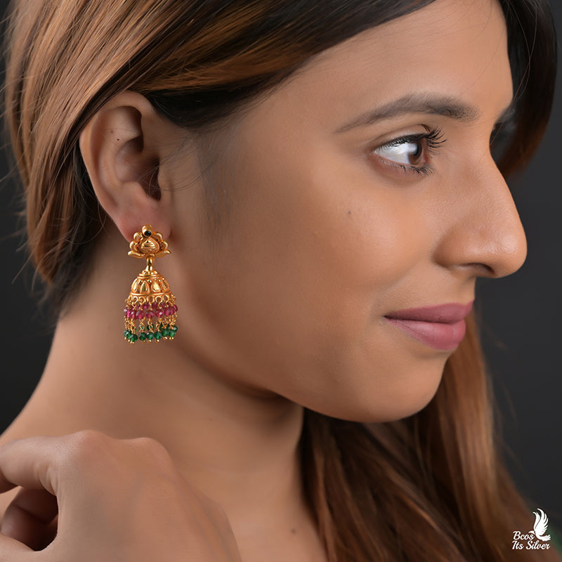 925 Silver Gold Plated Jhumka - 8515