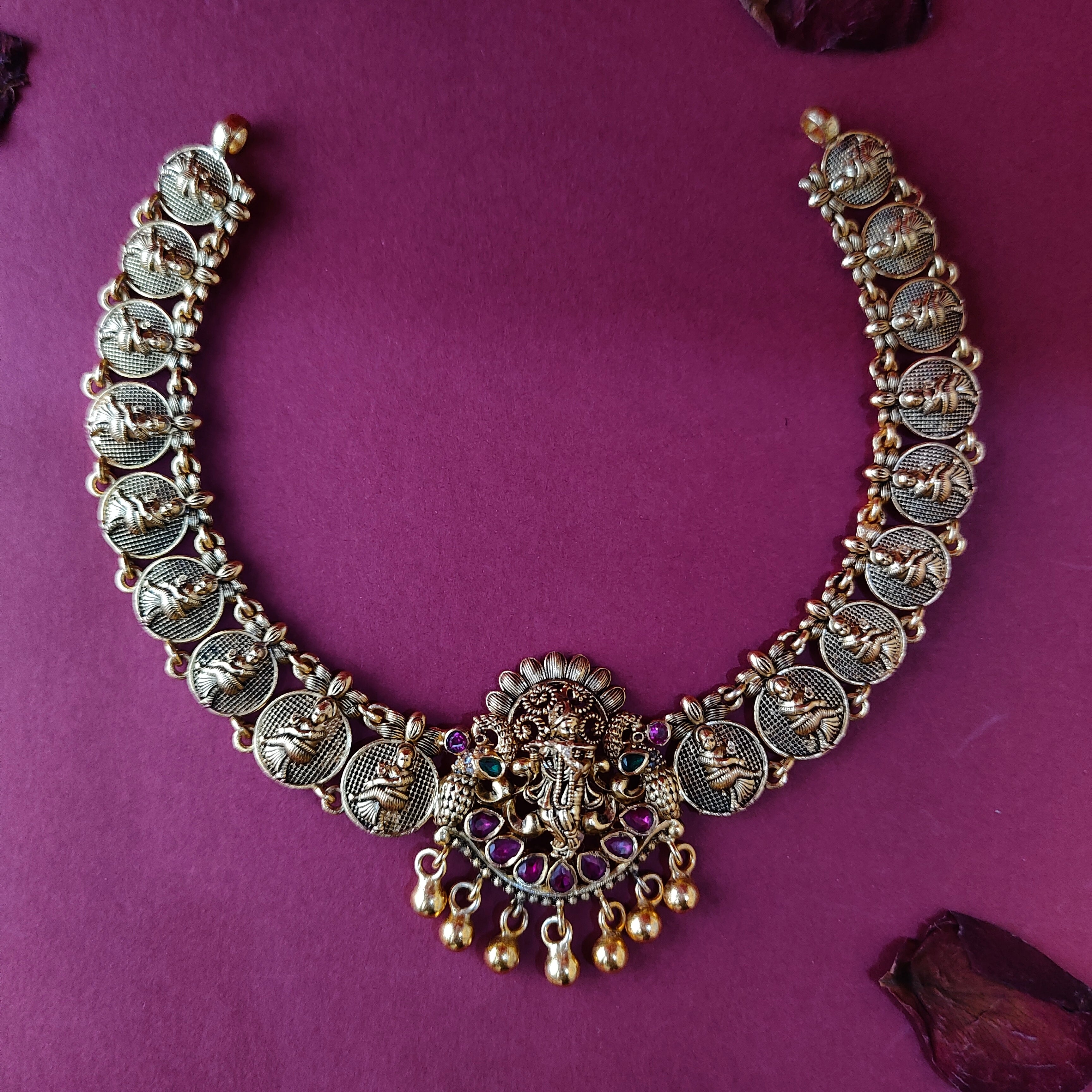 925 Silver Gold Plated Krishna Necklace-1367