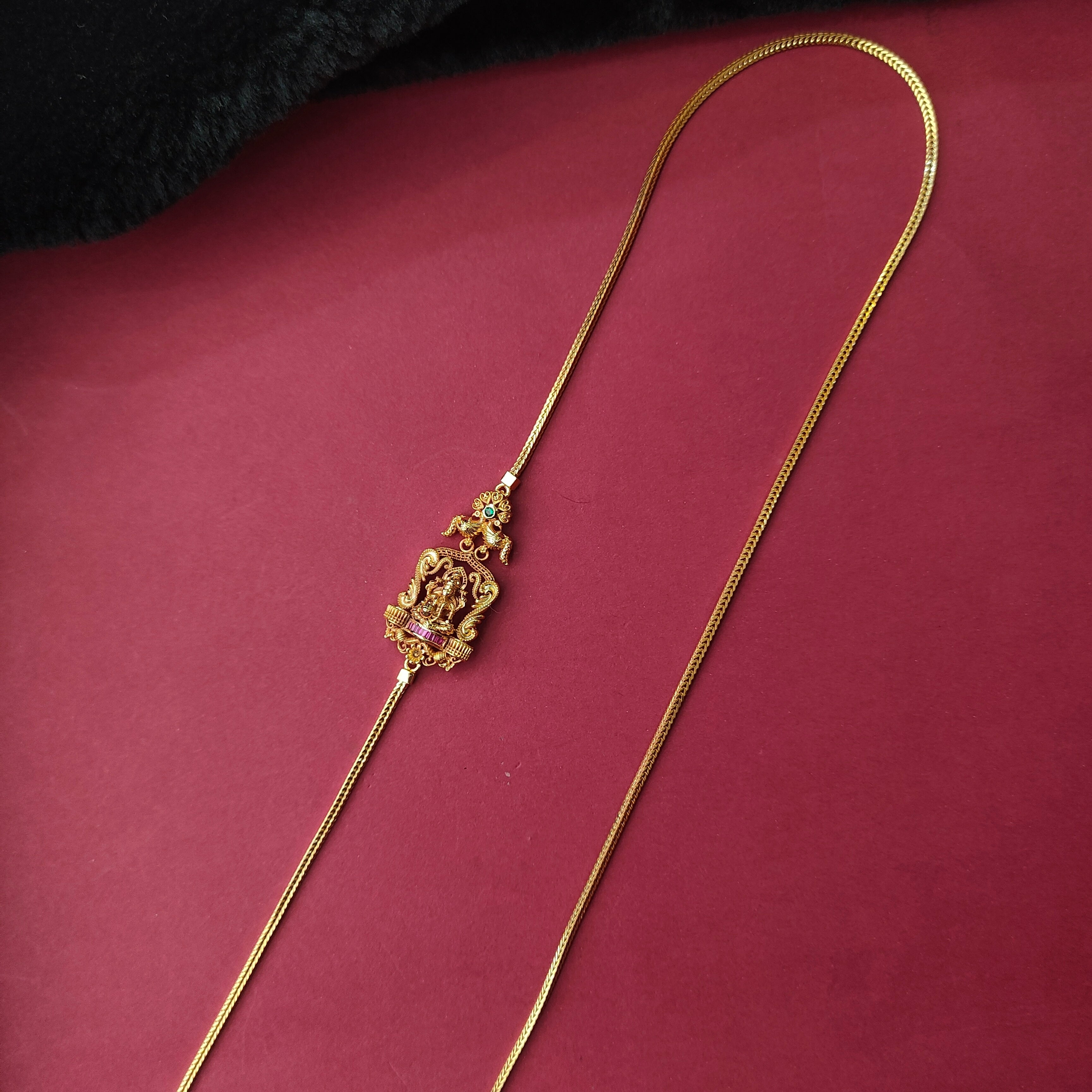 925 Silver Gold Plated Lakshmi Pendant Mugapu Chain-223