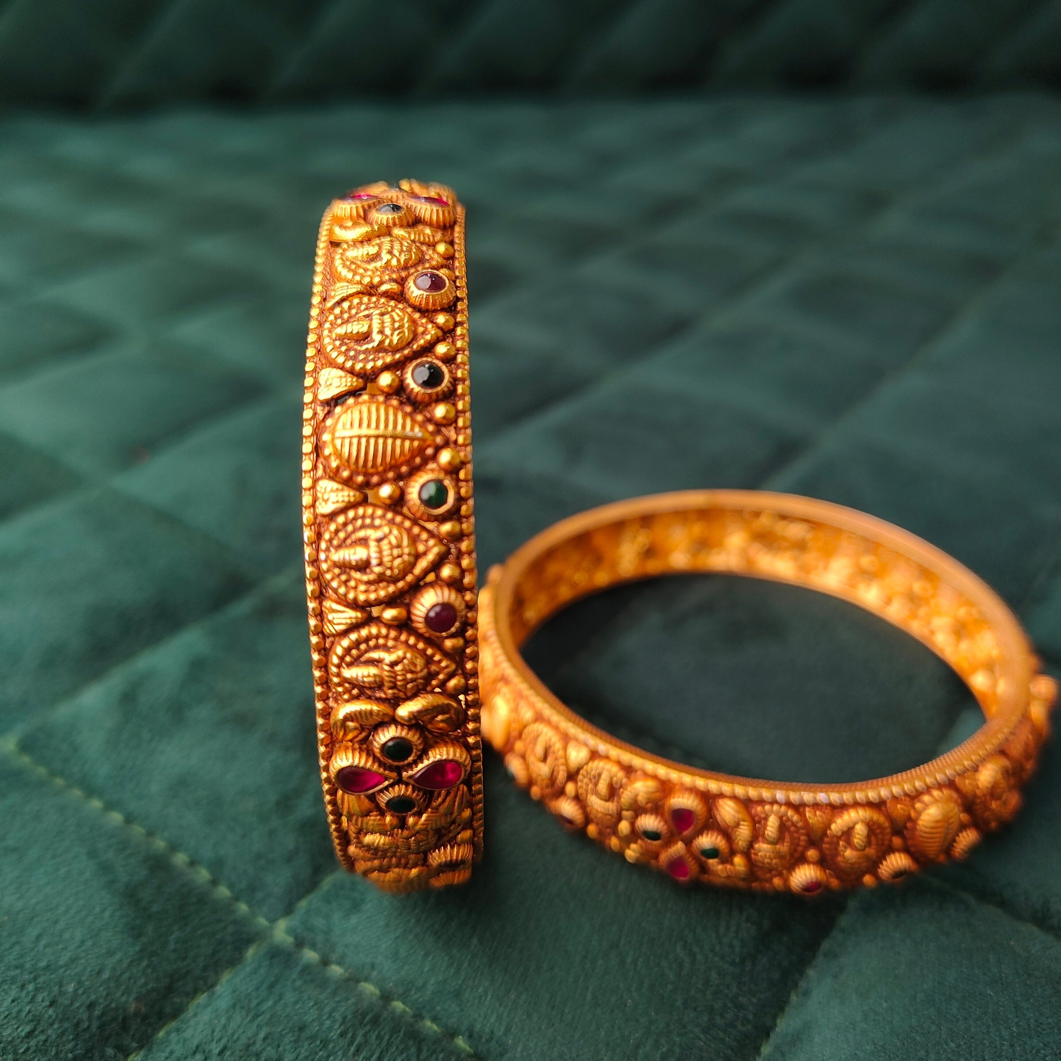 925 Silver Gold Plated Nakshi Bangle-1293