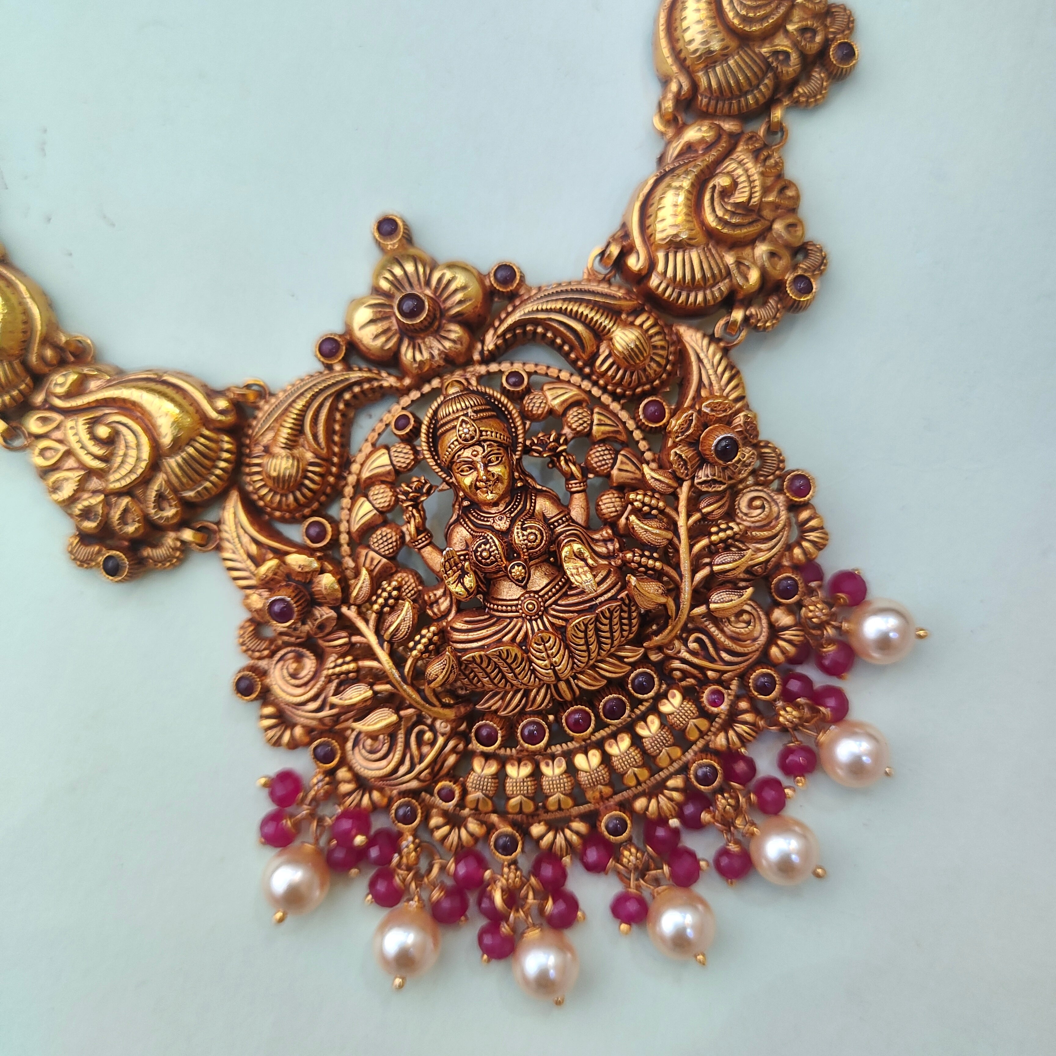 925 Silver Gold Plated Nakshi Haram-0097