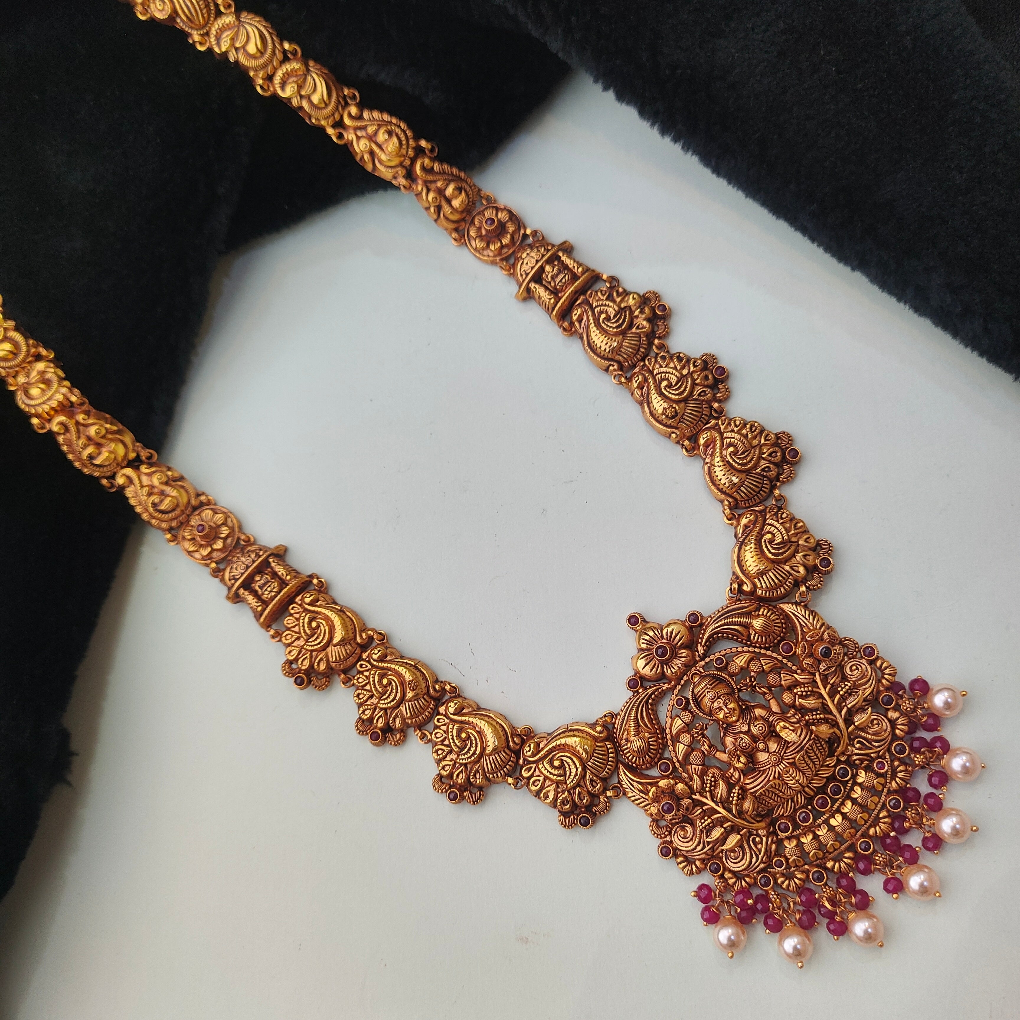 925 Silver Gold Plated Nakshi Haram-0097