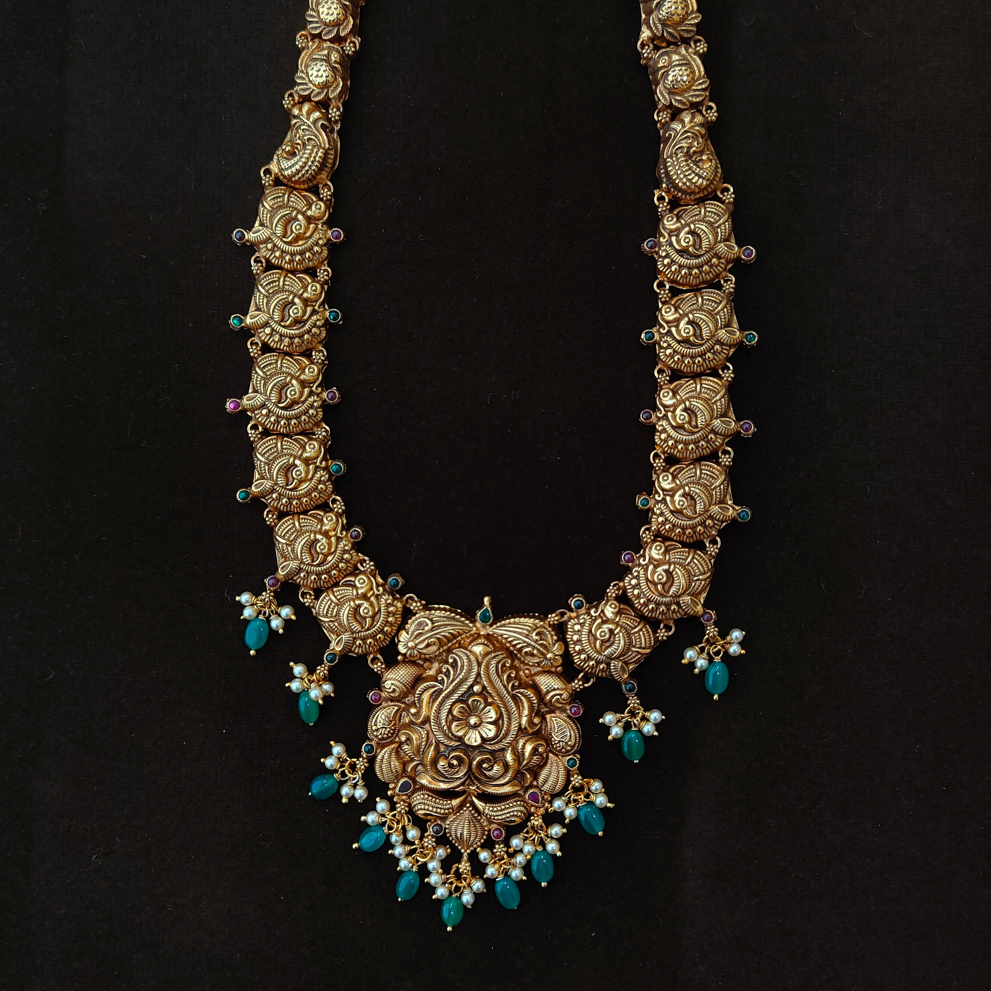 925 Silver Gold Plated Nakshi Haram-1893