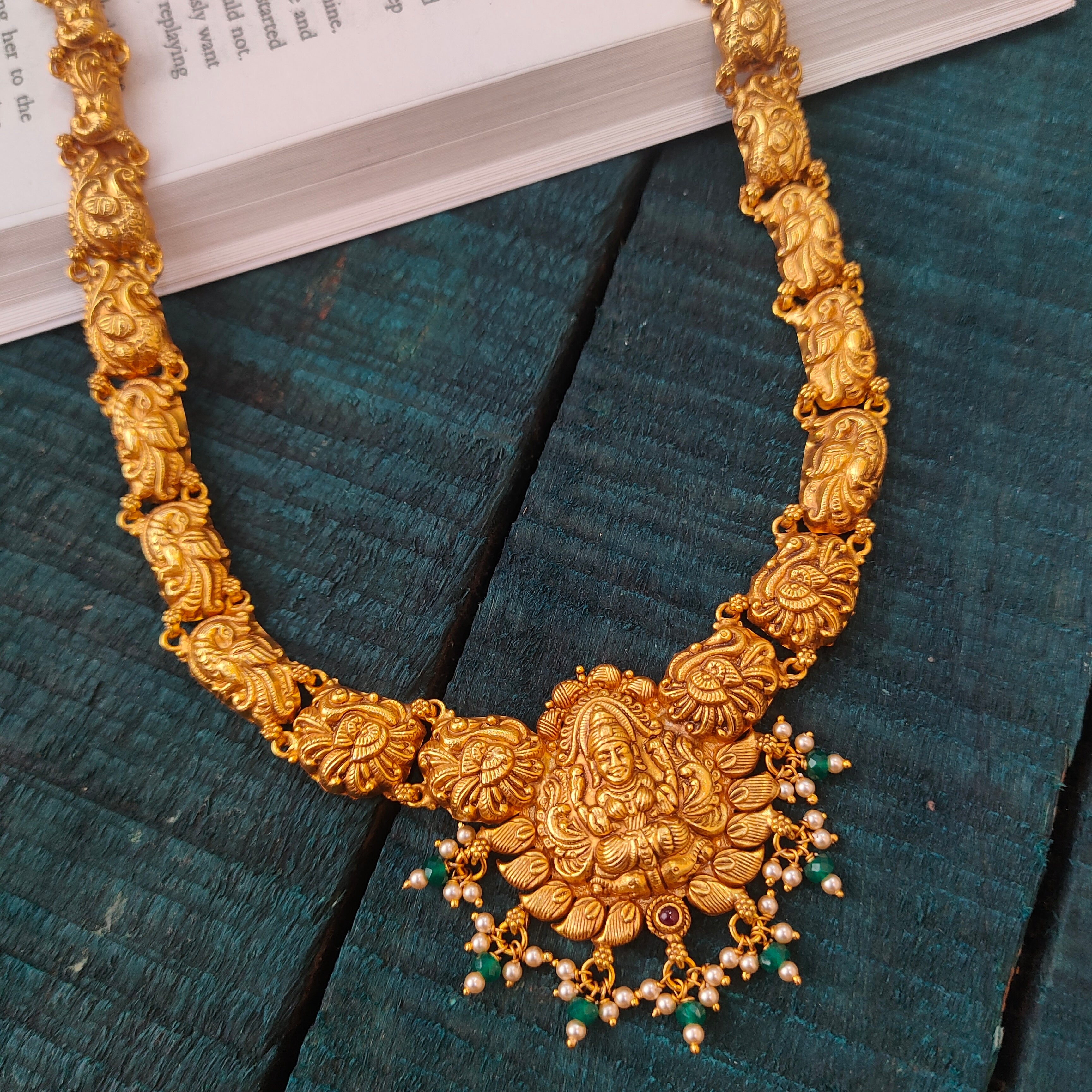 925 Silver Gold Plated Nakshi Lakshmi Haram-0531
