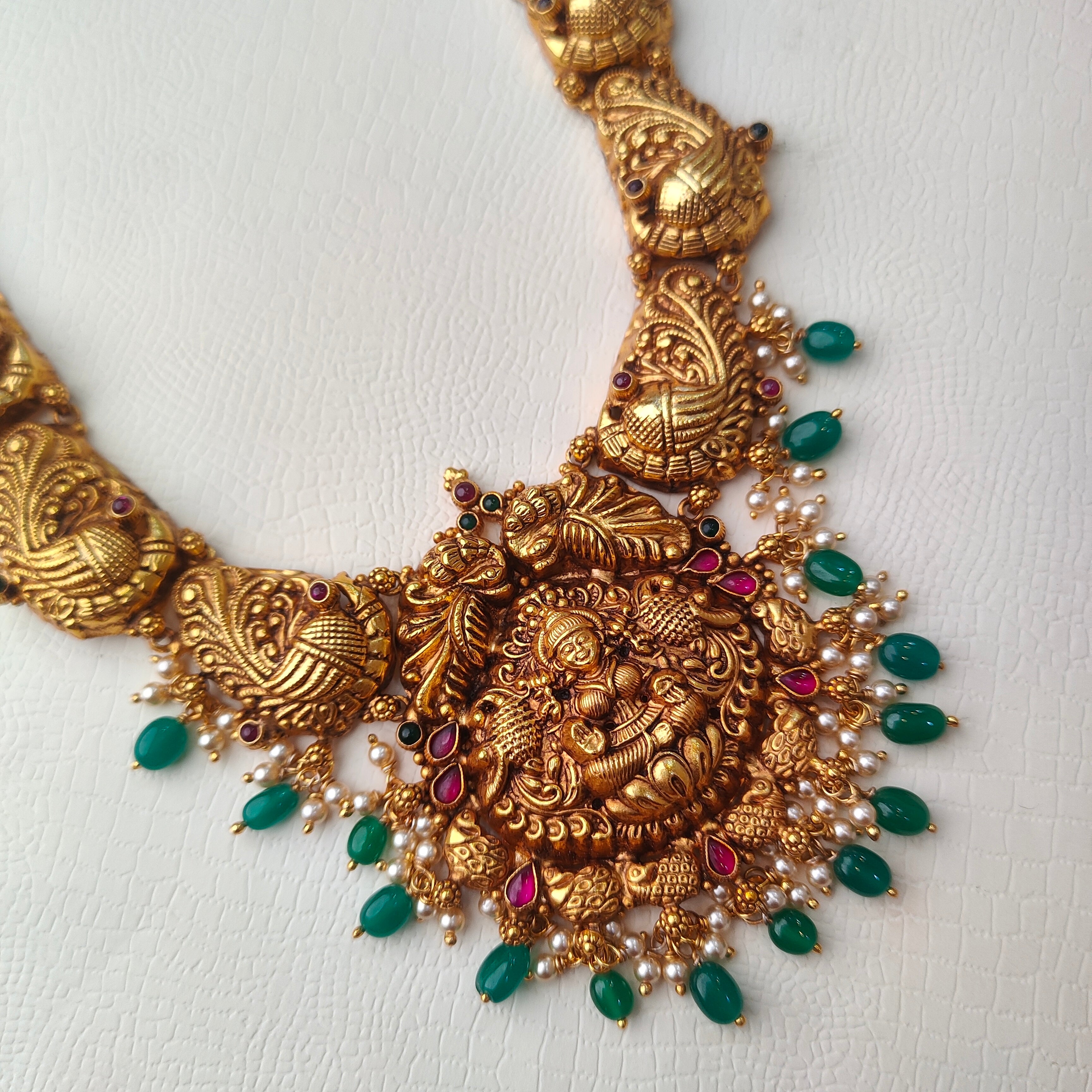925 Silver Gold Plated Nakshi Lakshmi Haram-5556