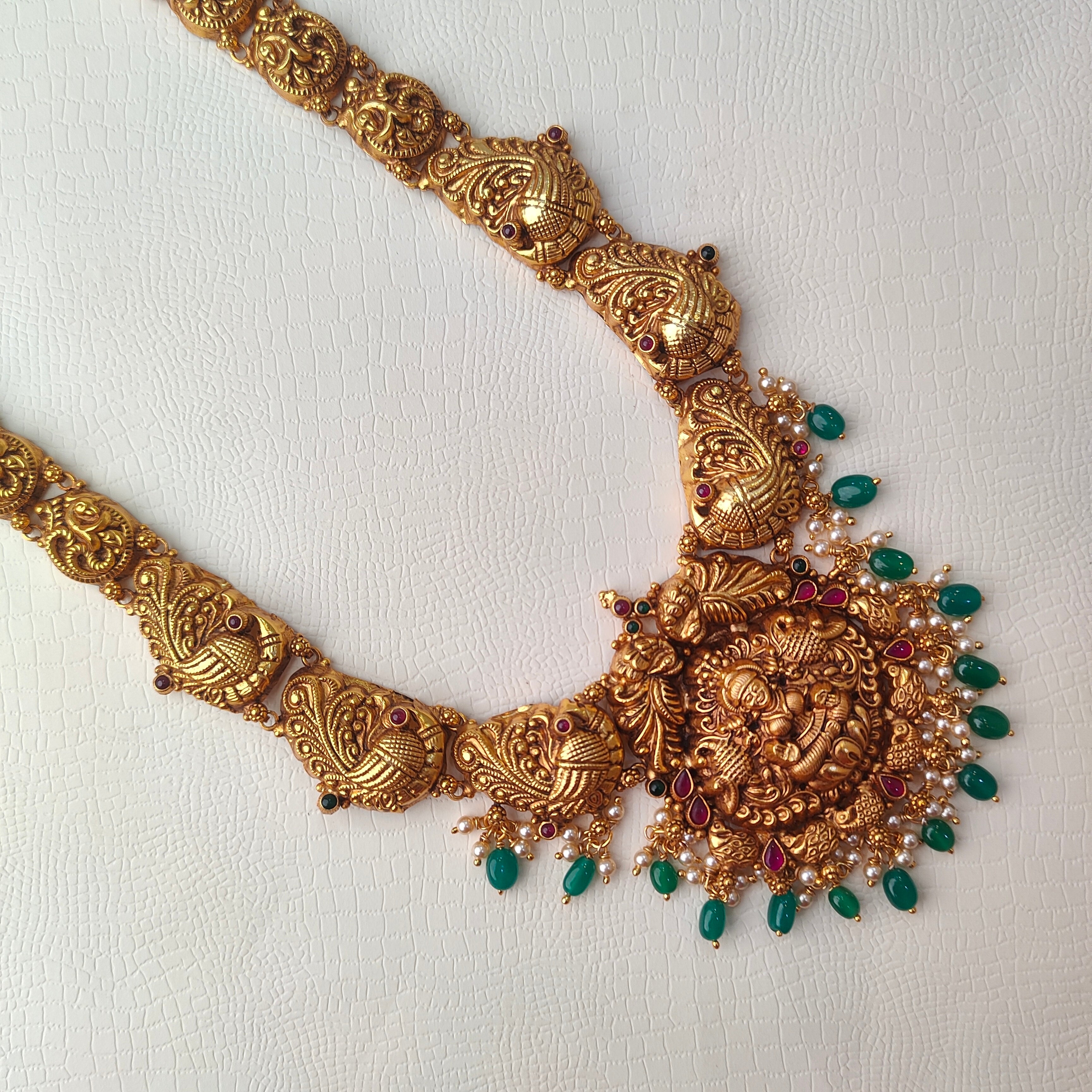 925 Silver Gold Plated Nakshi Lakshmi Haram-5556