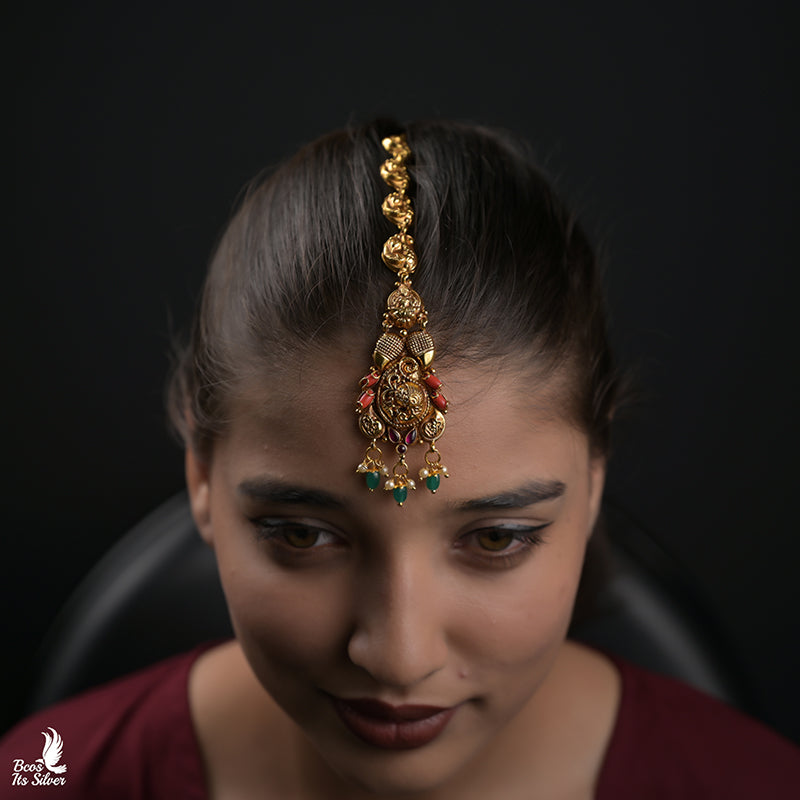 925 Silver Gold Plated Nakshi Tikka - 0171