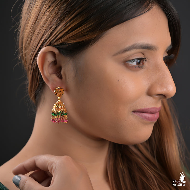 925 Silver Gold Plated Owl Jhumka -8514