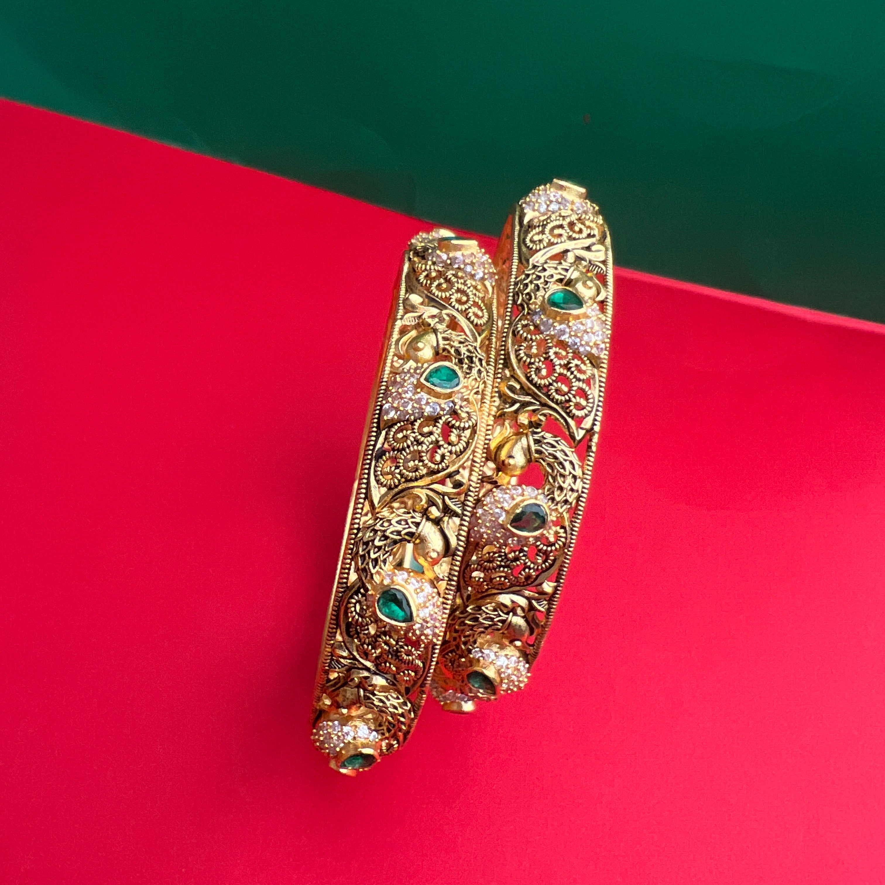 925 Silver Gold Plated Peacock Bangle-1223