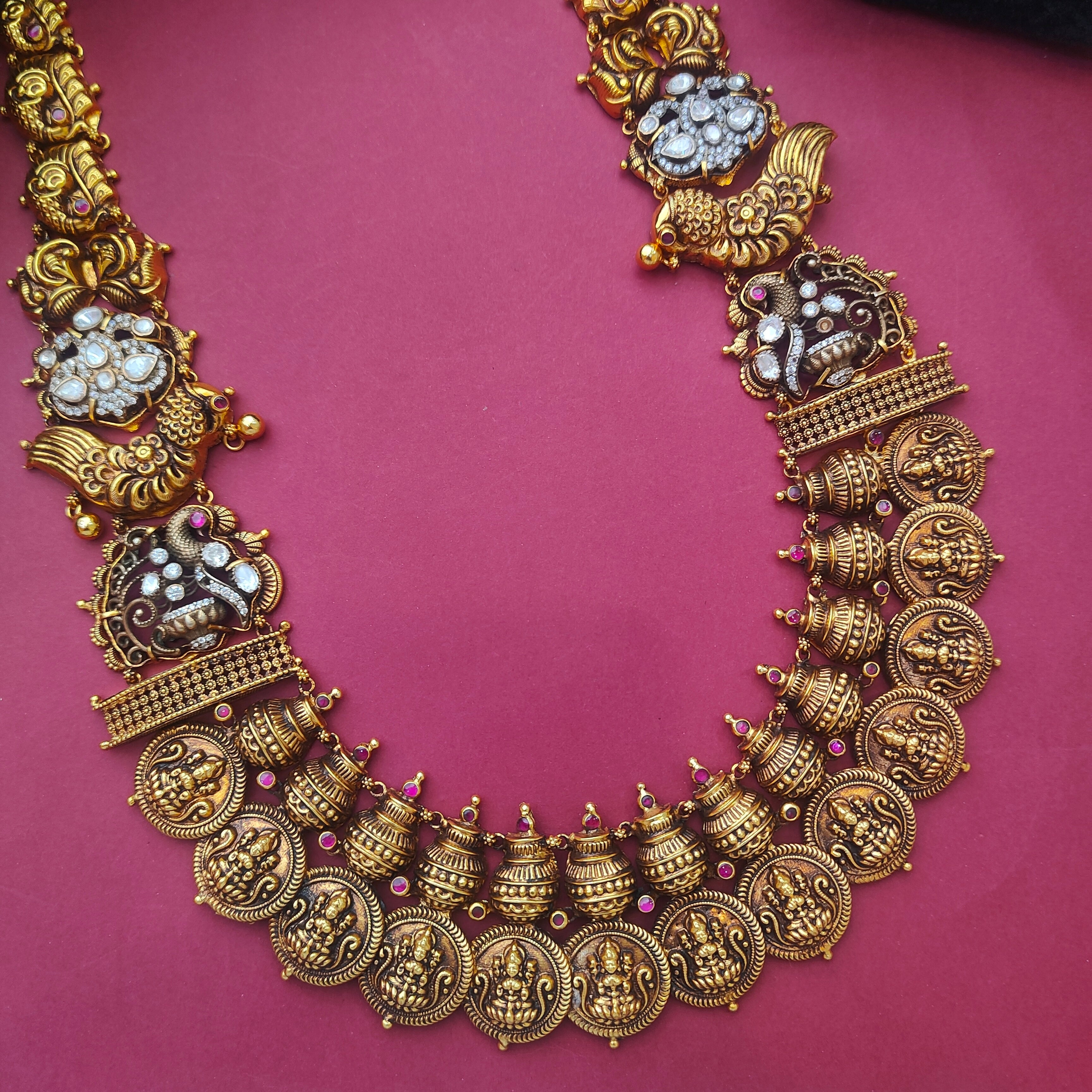 925 Silver Gold Plated Polki Lakshmi Ruby Haram-0010