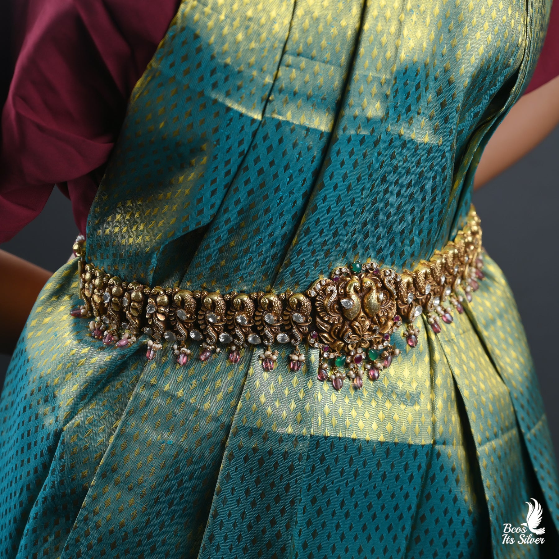 925 Silver Gold Plated Polki Nakashi Waist Belt - 2825