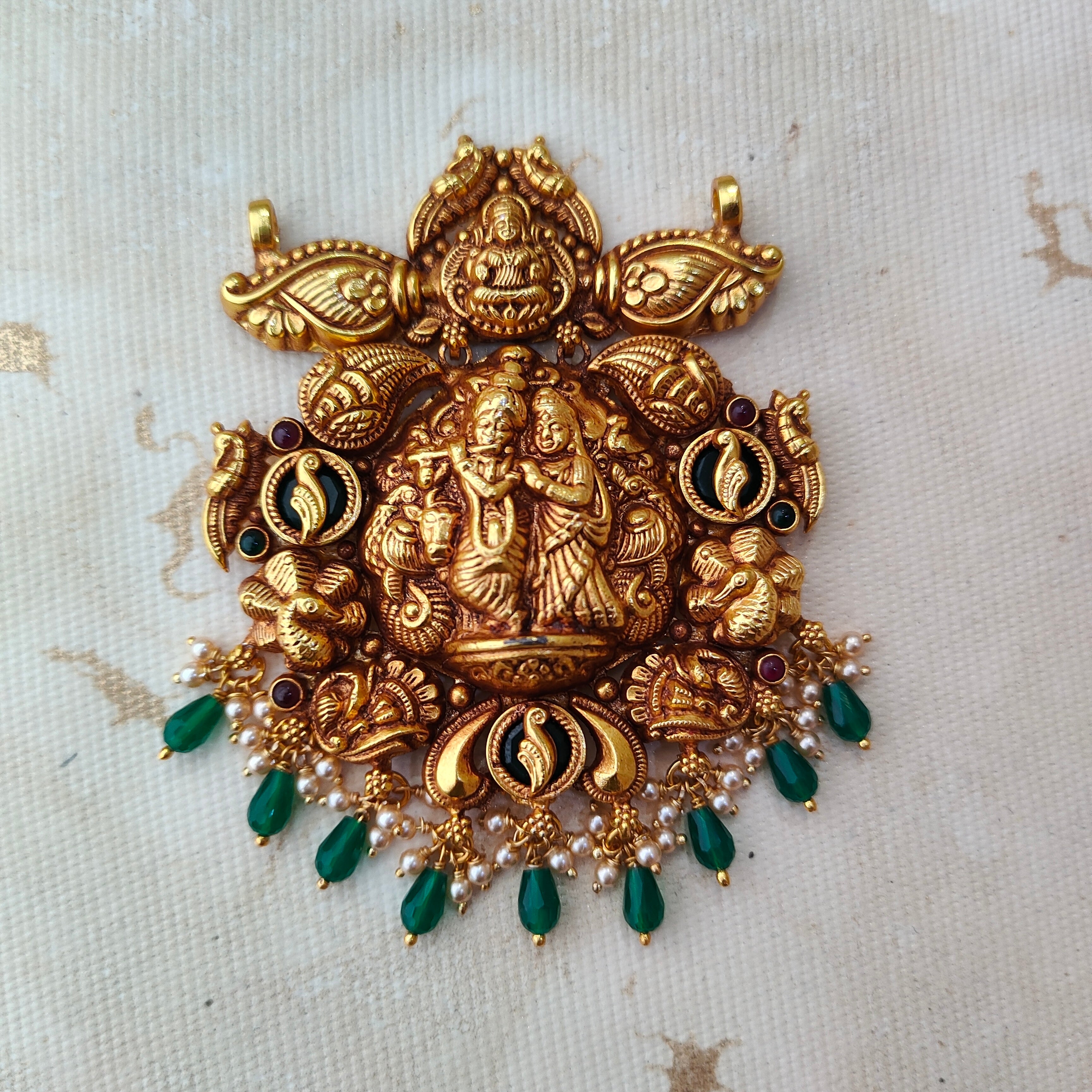 925 Silver Gold Plated Radha Krishna Pendant-1361