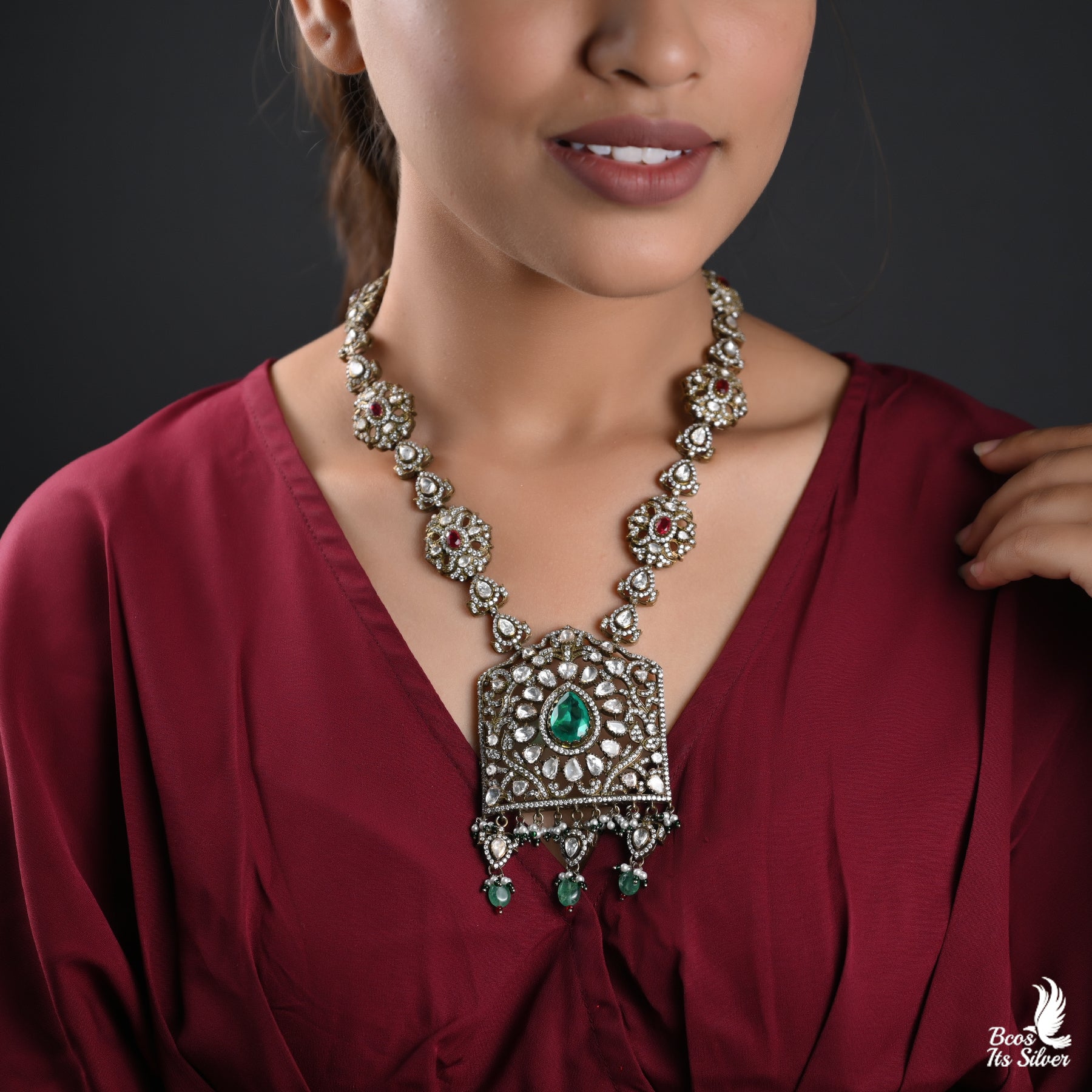 925 Silver Gold Plated Victorian Haram - 5006