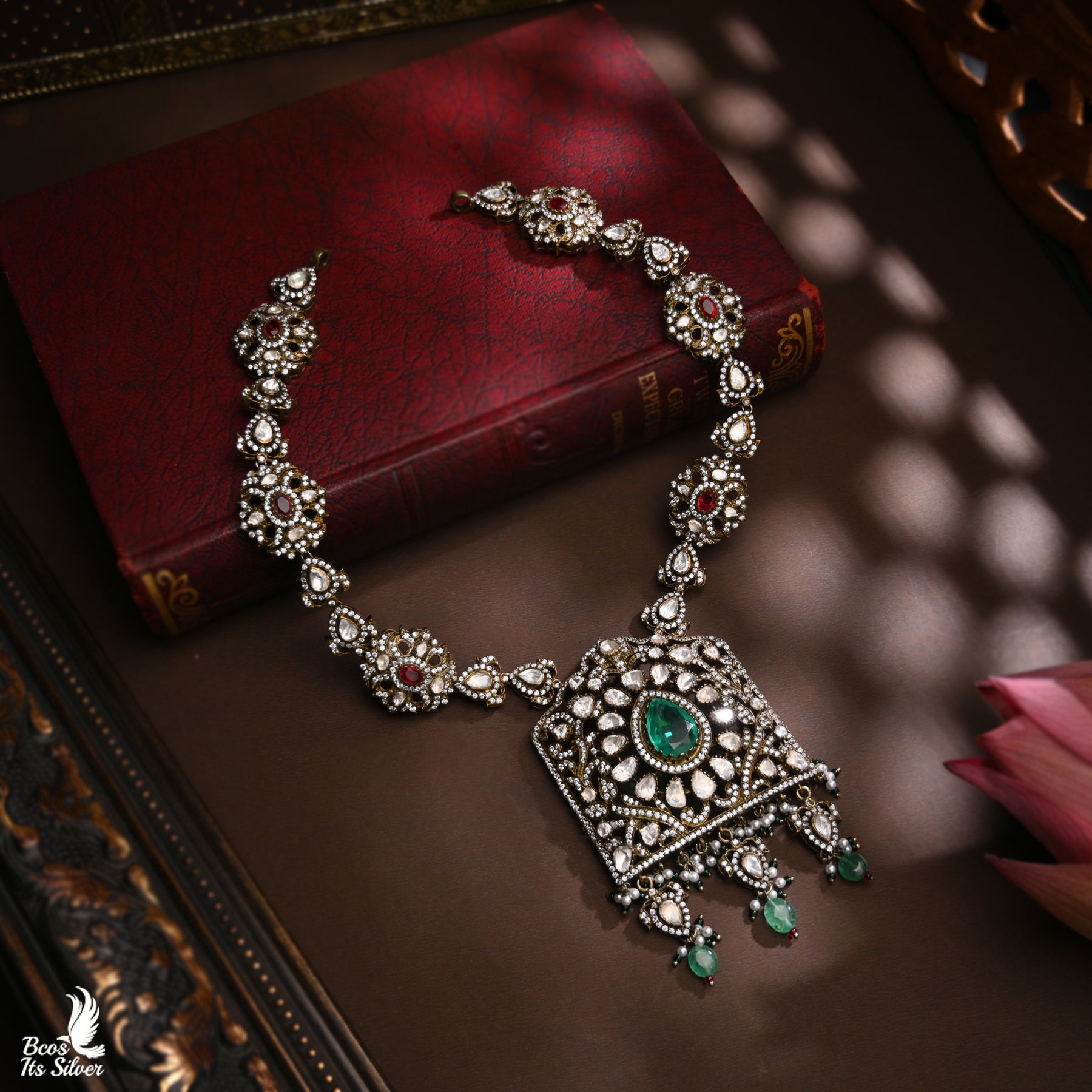 925 Silver Gold Plated Victorian Haram - 5006