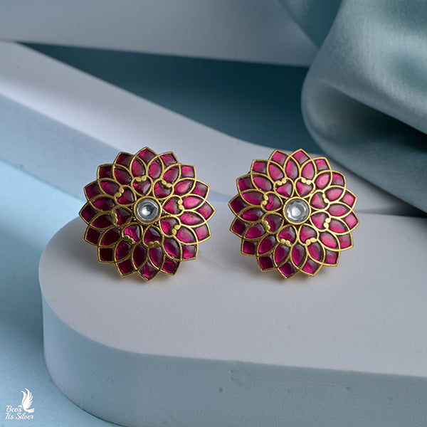 925 Silver Kundan Flower Stud -0488