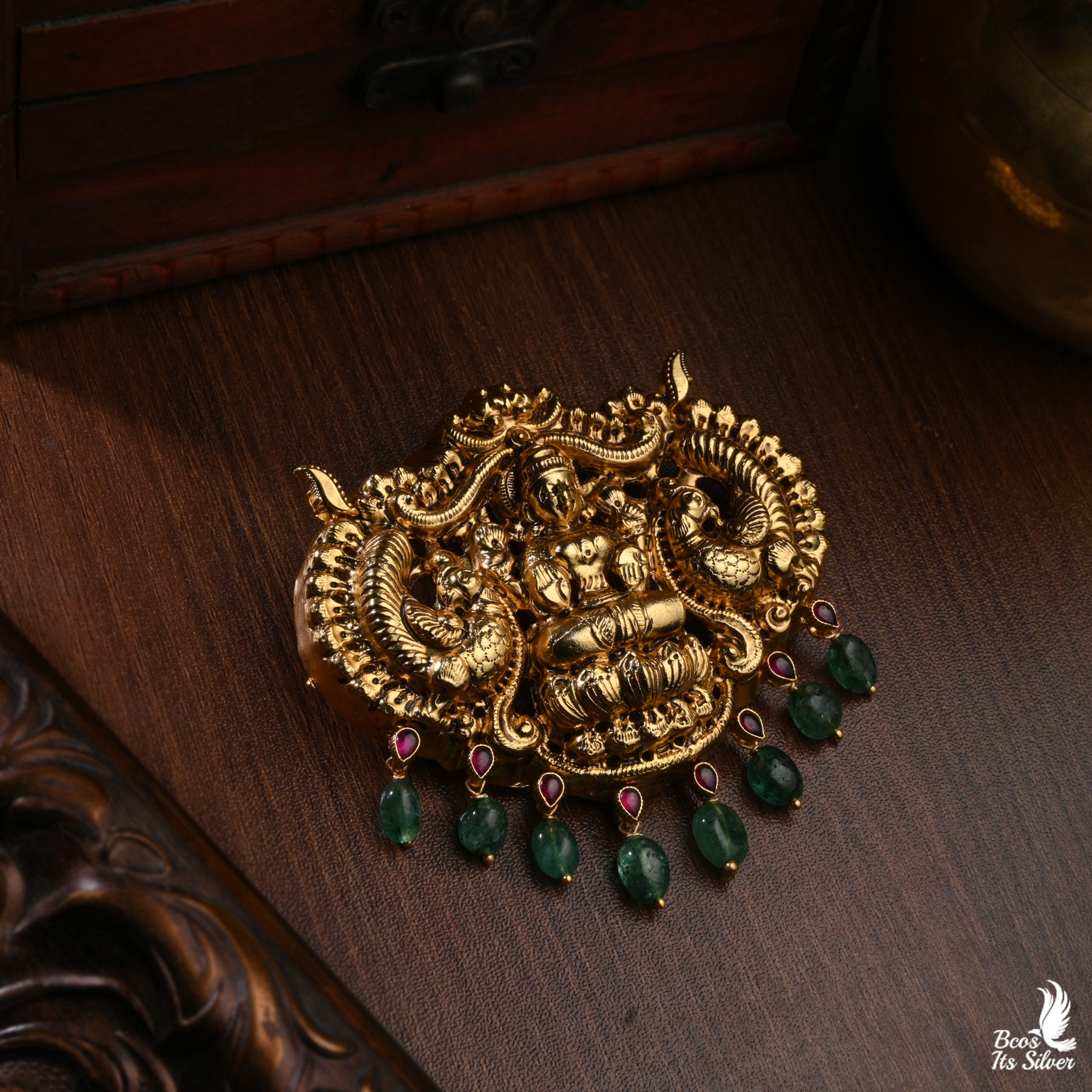 925 Silver Nakshi Peacock Pendant - 4013