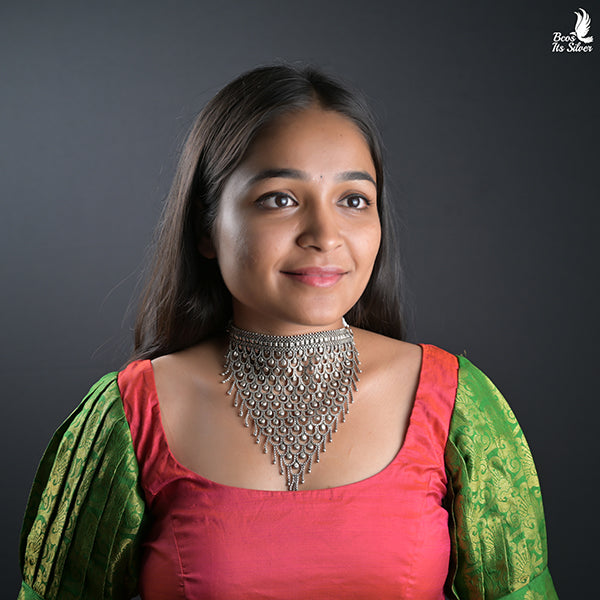925 Silver Oxidized Choker come Mask-0411