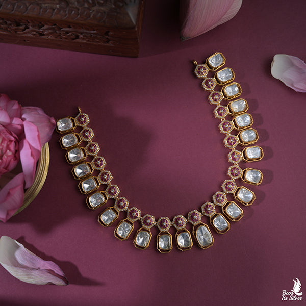 925 Silver Polki Necklace-0479