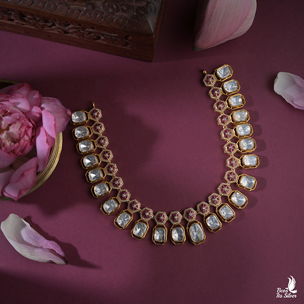 925 Silver Polki Necklace-0479