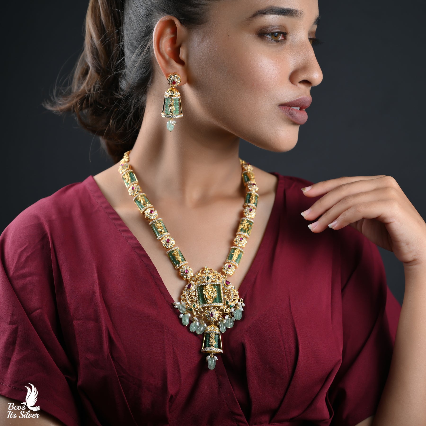 925 Silver Theia Diamond Look Haram With Earring- 4002