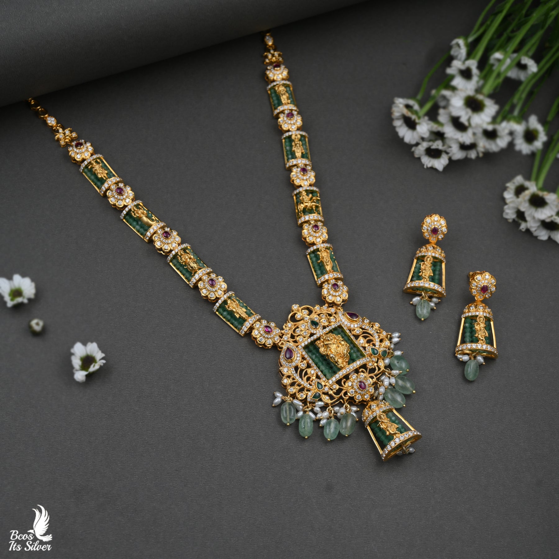 925 Silver Theia Diamond Look Haram With Earring- 4002
