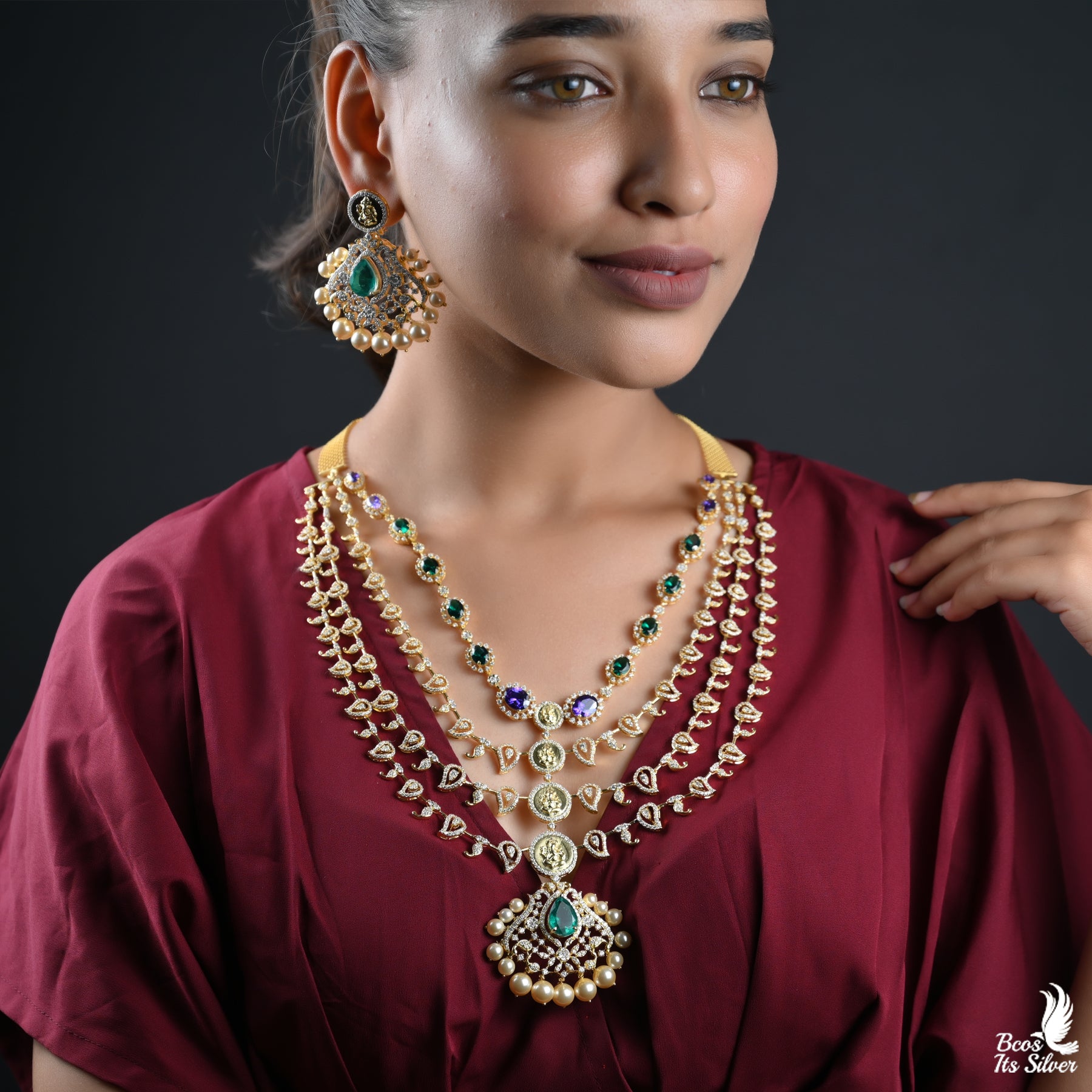 925 Silver Theia Diamond Look Haram set - 4005
