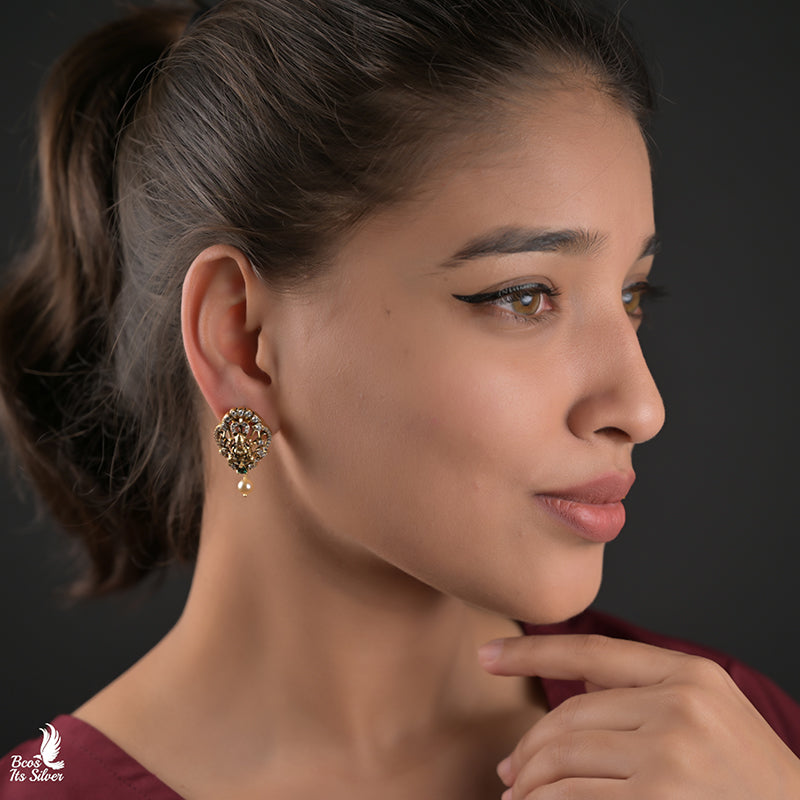 925 Silver Victorian Nakshi Ear Stud - 0059