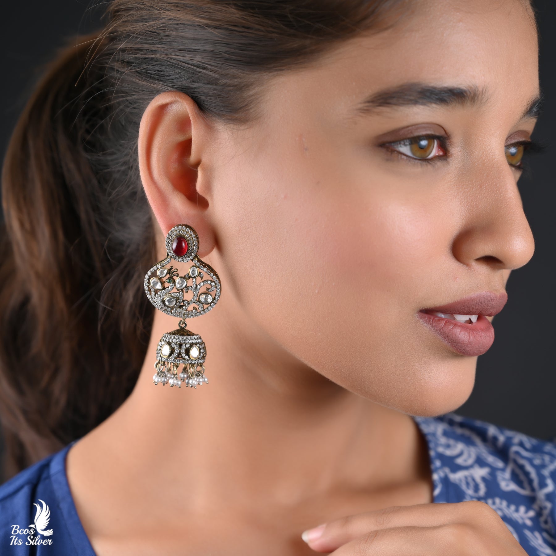 925 Silver Victorian Nakshi Jhumka - 4958