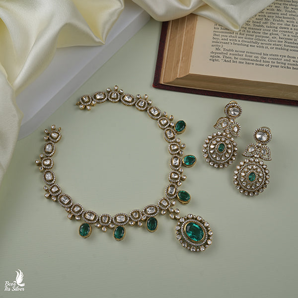 925 Silver Victorian Necklace with Earring-0915