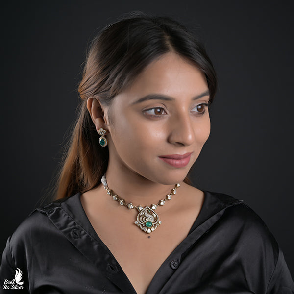 925 Silver Victorian Necklace with Earstud-0966
