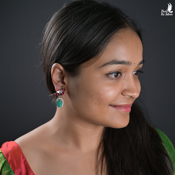 925 Silver Victorian Parrot Earring-0468