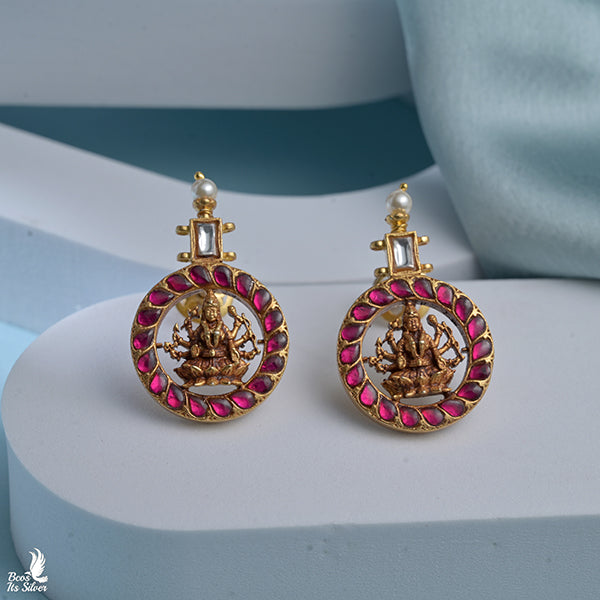 925 Silver Kundan Nakshi Stud -0484